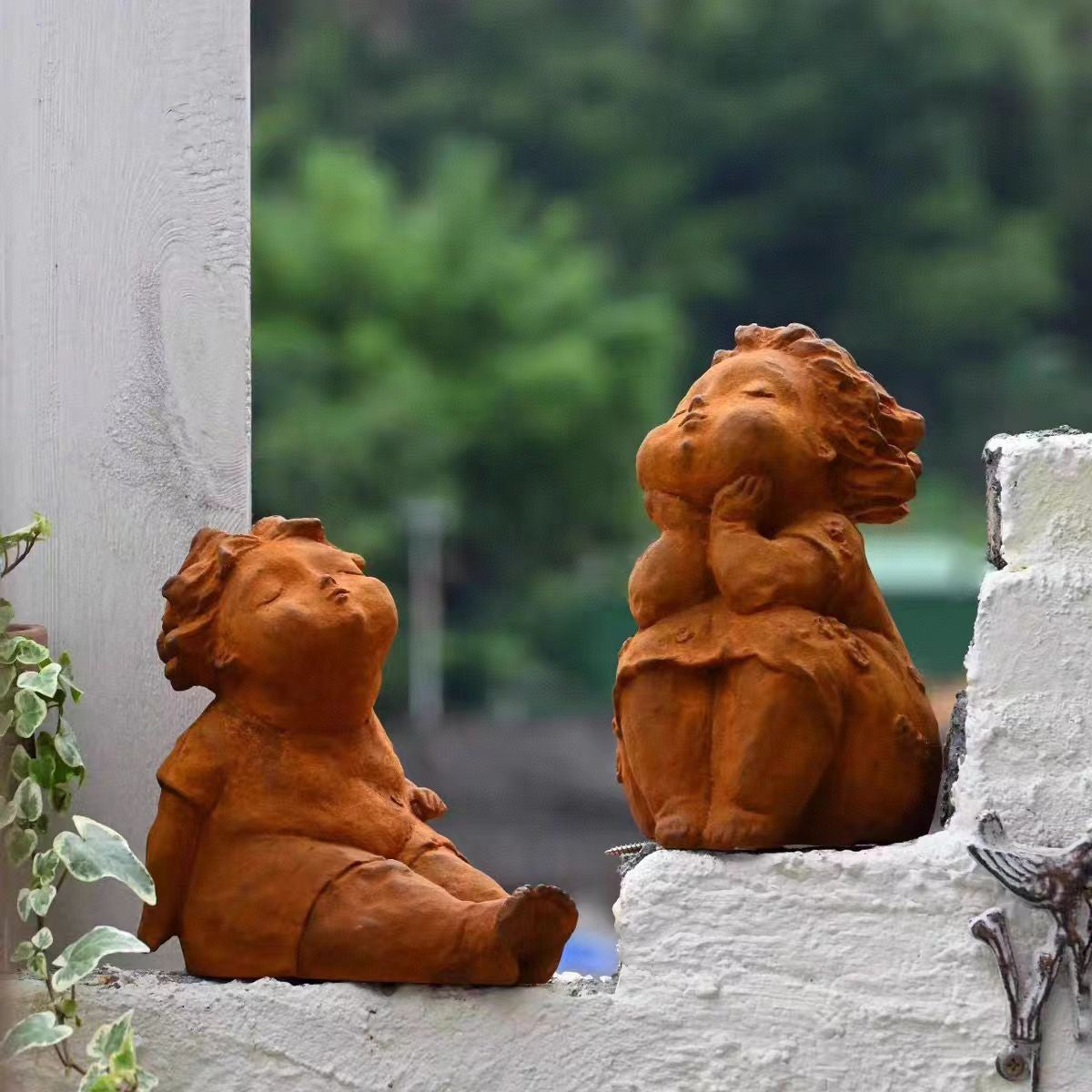 Creative Chubby Girl Cast Iron Figurine, Outdoor Garden Ornament, Yard Decor