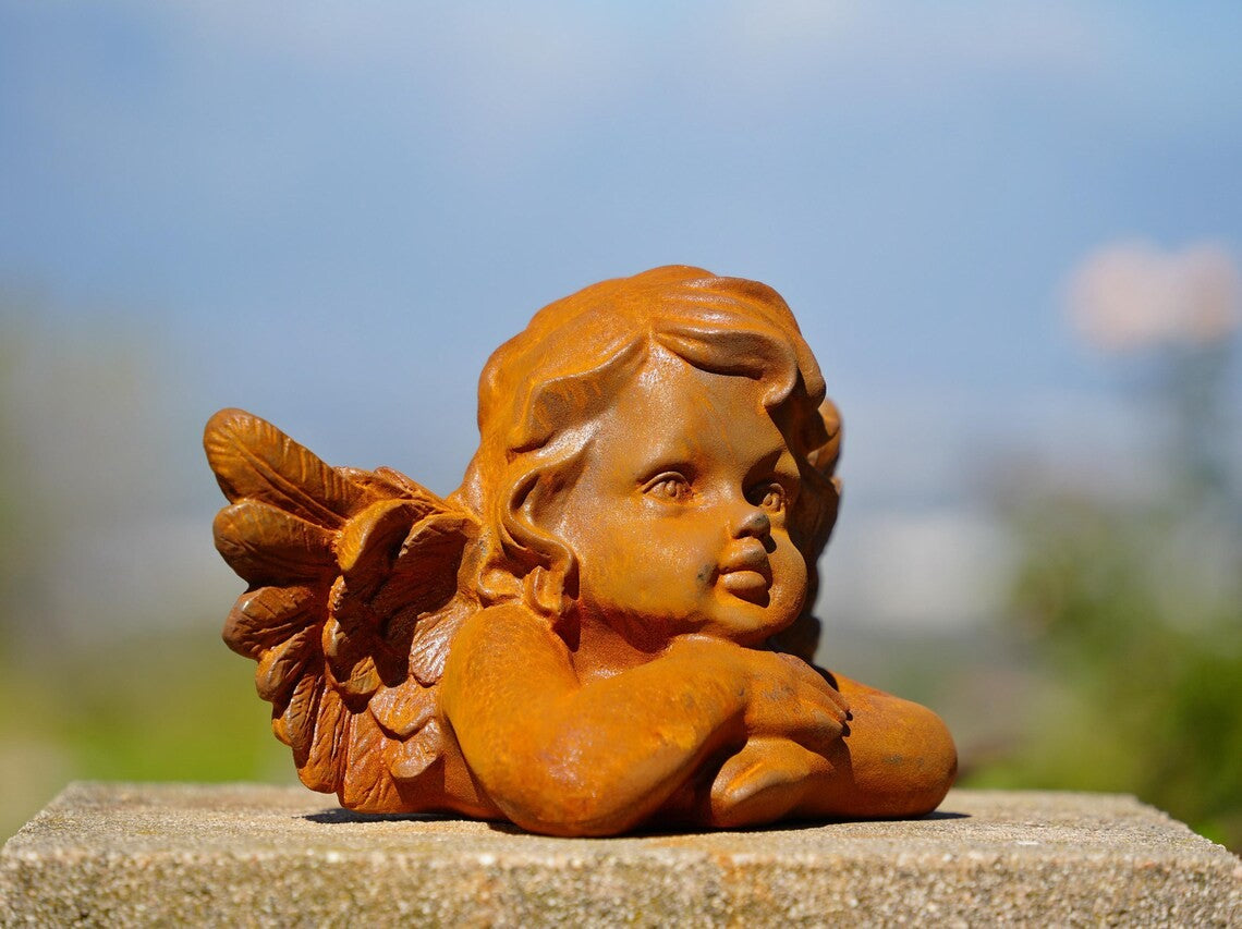 Dreaming Angel Garden Statue Outdoor Metal Figurine Unique Home Decor Accent Art