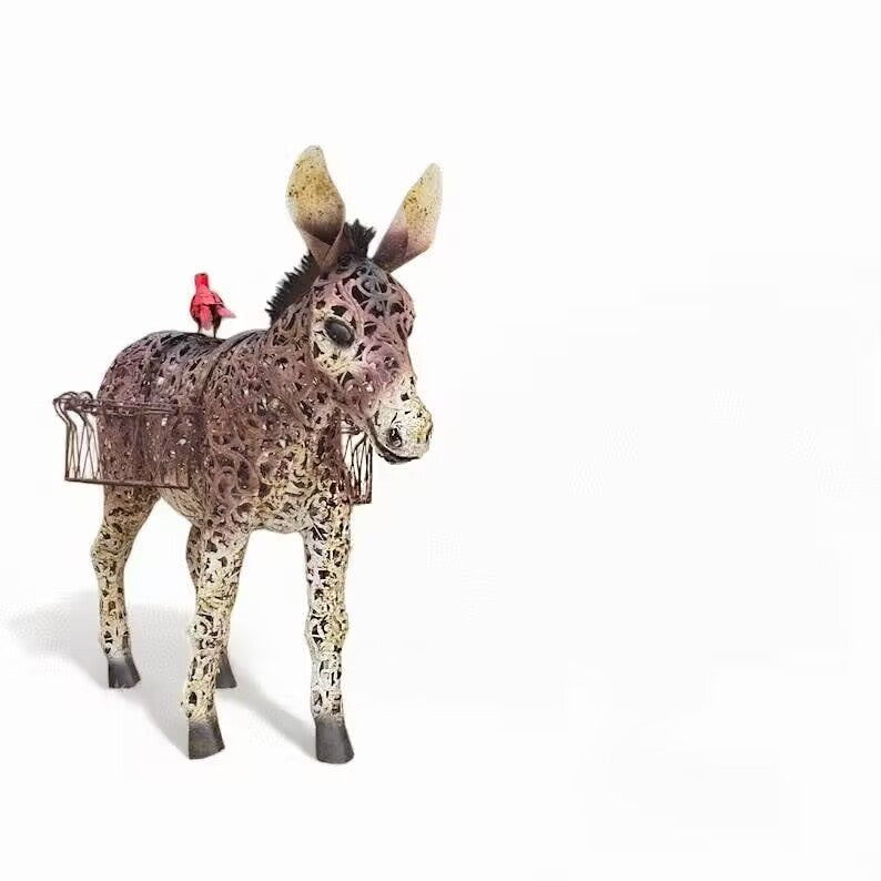 Cute Metal Donkey Statue Filigree Style Large Art Sculpture Rustic Lawn Animal