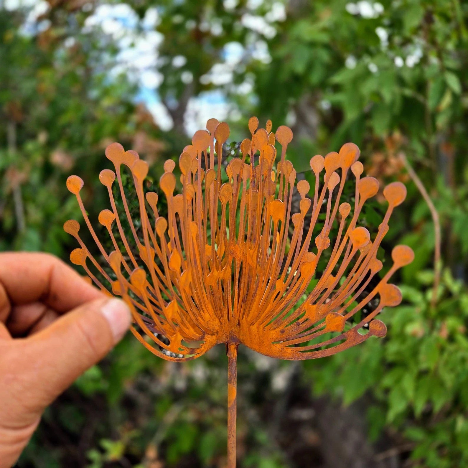 Set of 4 Rusty Metal Dandelion Garden Stake 3D Hand-Welded Design