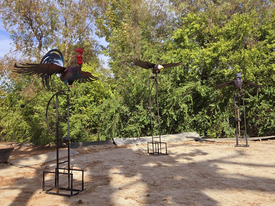 Giant Metal Rooster Garden Sculpture -Kinetic Balance Farmhouse Outdoor Yard Art