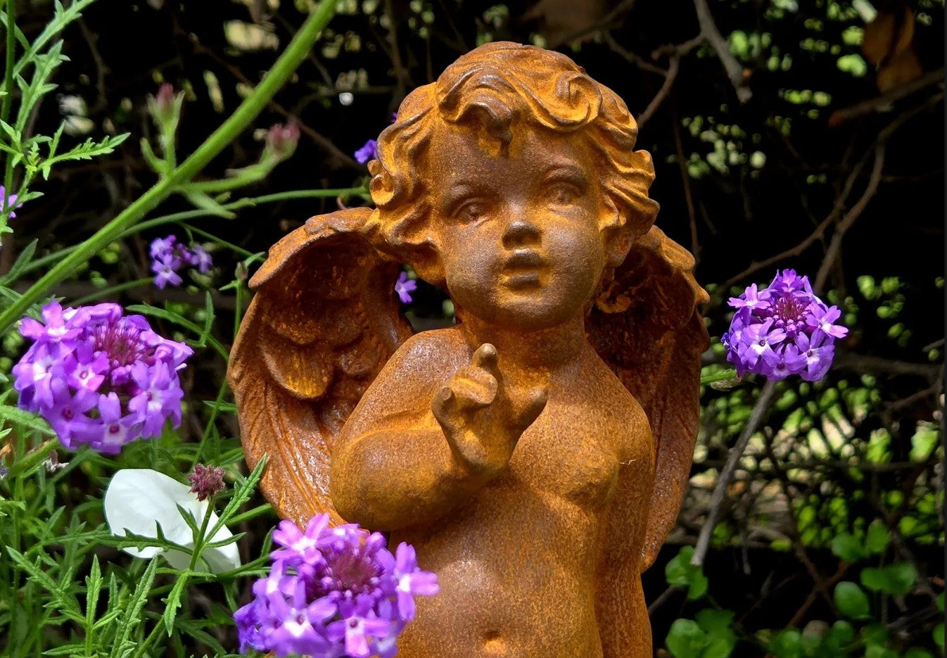 Vintage Cast Iron Cherub Statue Renaissance Garden Sculpture Rustic Outdoor Art