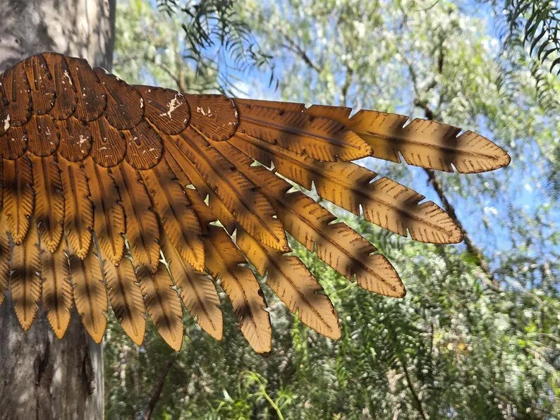 Handcrafted Metal Owl Garden Sculpture with Outstretched Wings - Rustic Yard Art