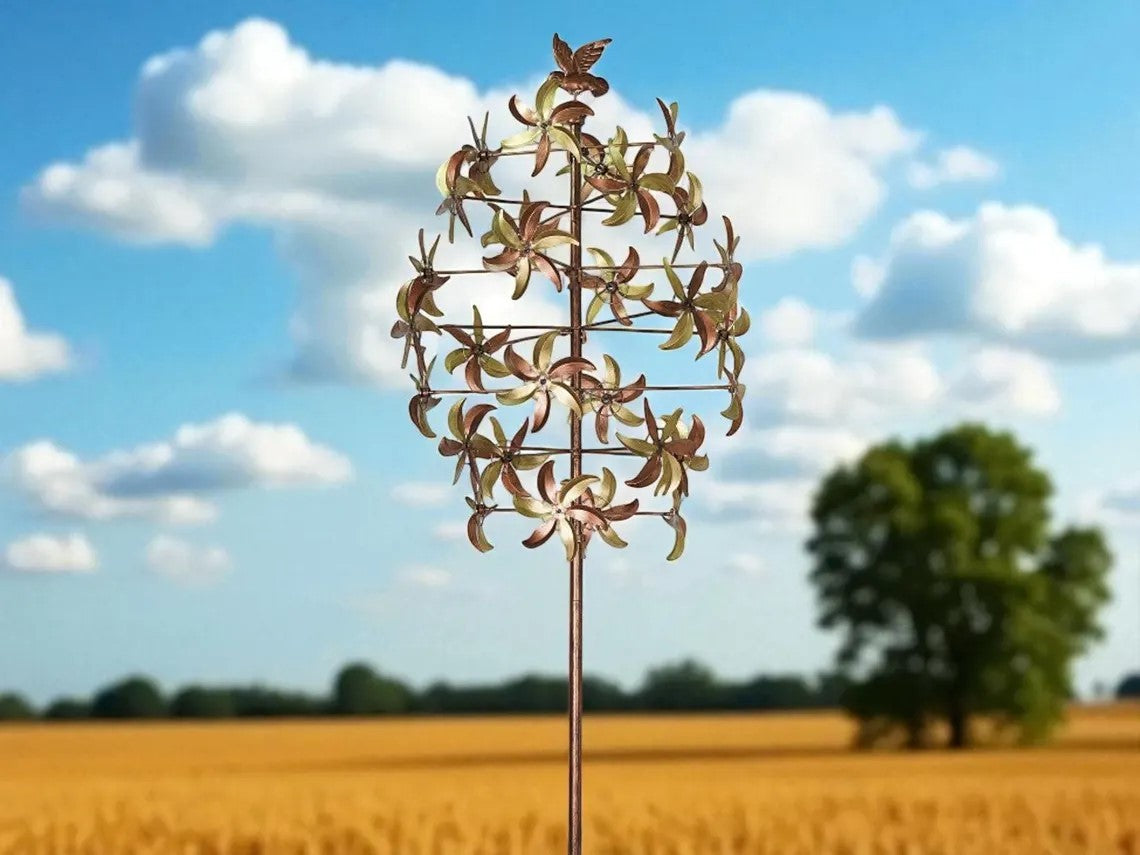 Patriotic Metal Wind Spinner: 95" American Flag Willmill Gold Garden Sculpture