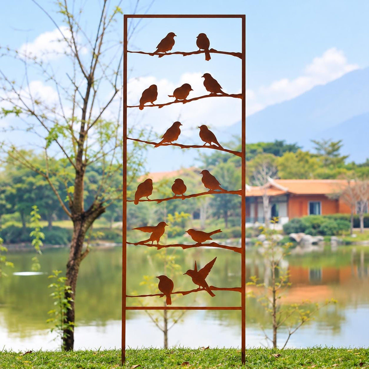 Flying Birds Metal Garden Stake – Rustic Bird Sculpture, Outdoor Yard Decor