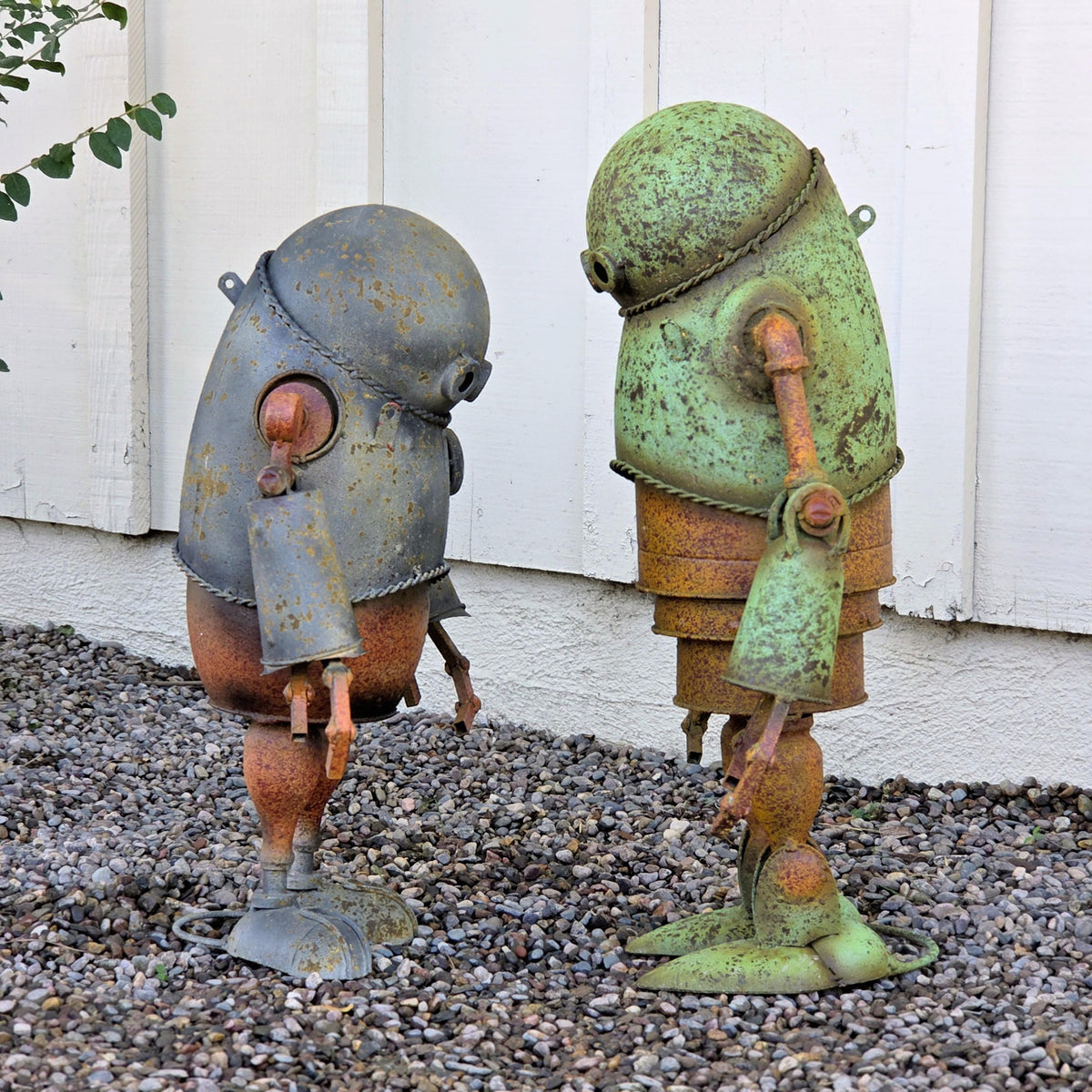 Whimsical Metal Robot Sculptures, Rustic Garden & Patio Decor, Unique Gift for Robot Lovers