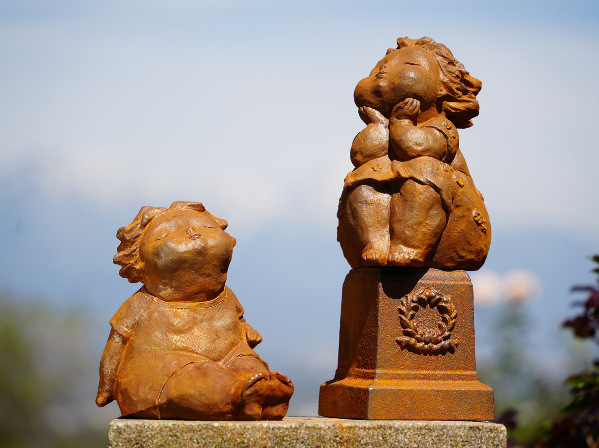 Creative Chubby Girl Cast Iron Figurine, Outdoor Garden Ornament, Yard Decor