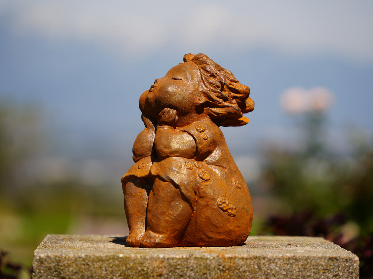 Creative Chubby Girl Cast Iron Figurine, Outdoor Garden Ornament, Yard Decor