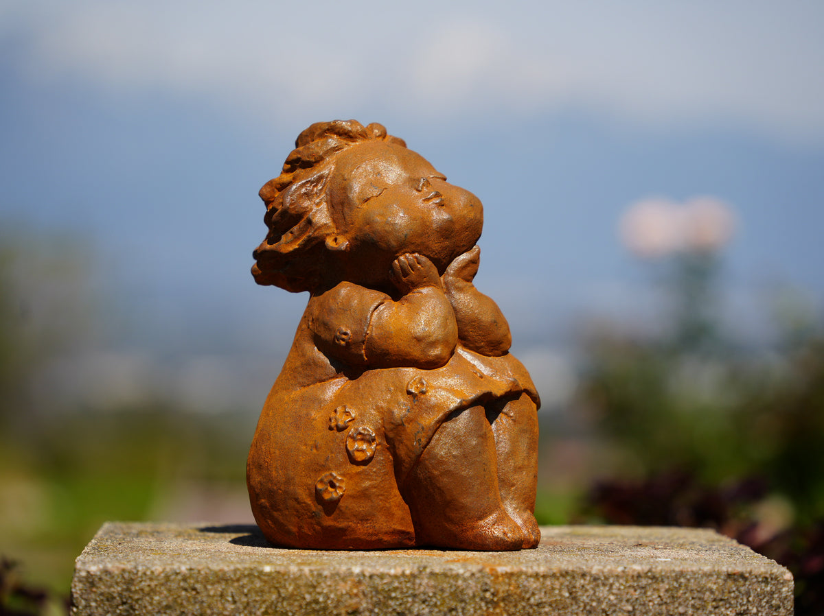 Creative Chubby Girl Cast Iron Figurine, Outdoor Garden Ornament, Yard Decor