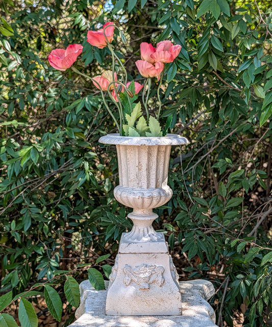 Fluted Classical Cast Iron Urn Planter with Pedestal Base