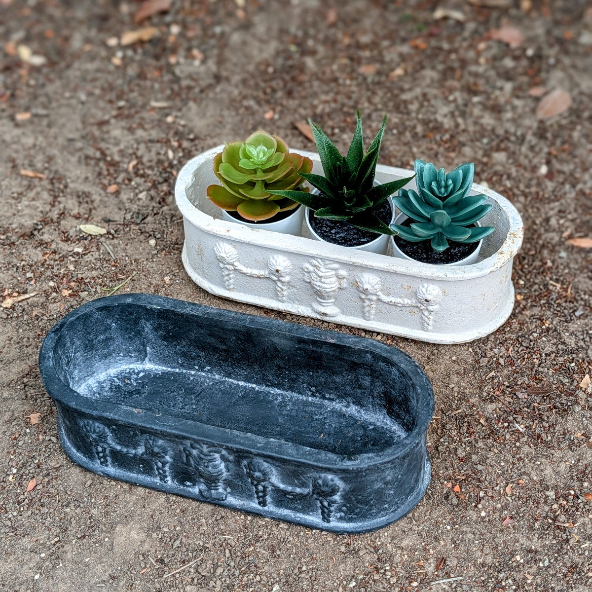 Garland Relief Oval Cast Iron Planter