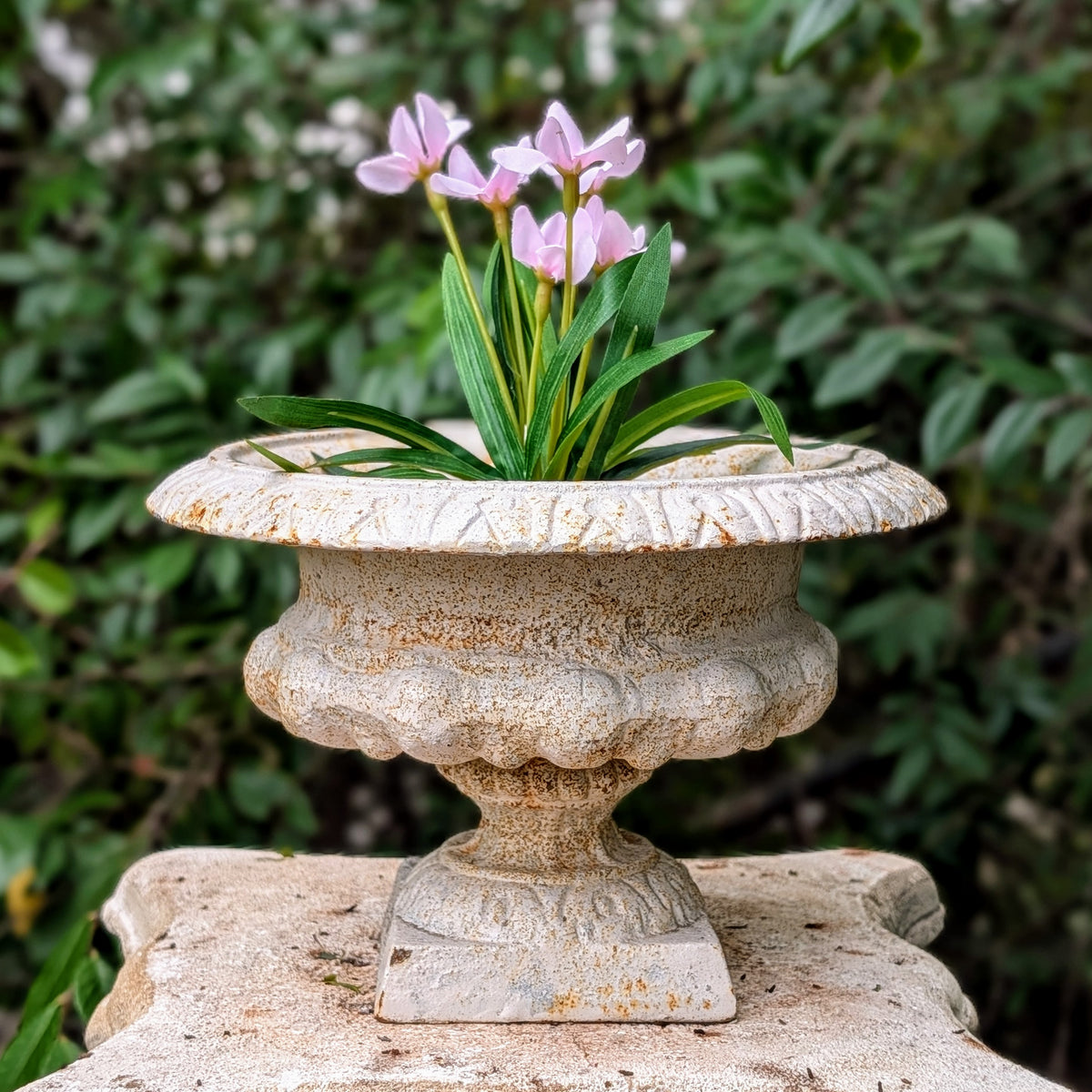 Vintage White Cast Iron Urn Planter