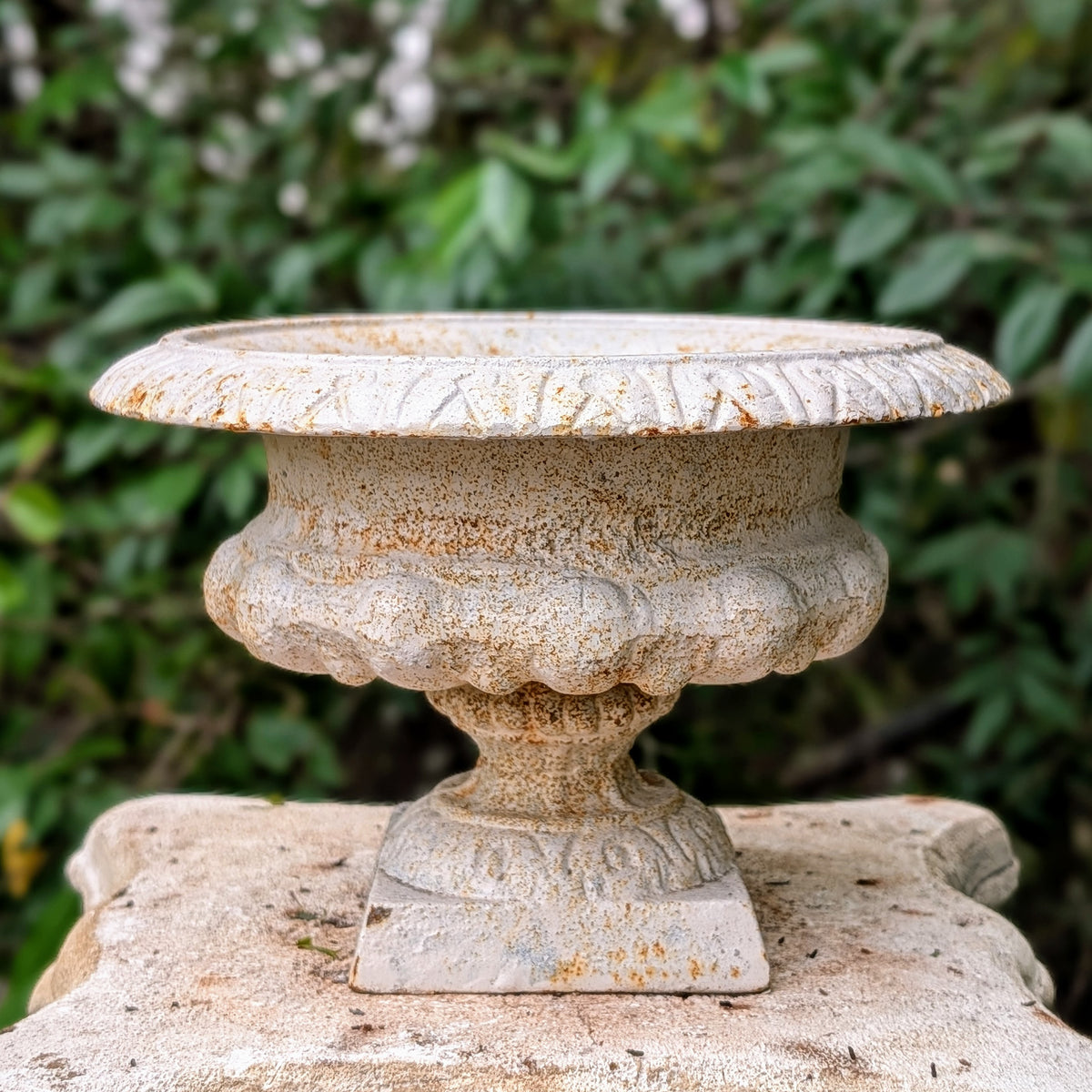 Vintage White Cast Iron Urn Planter