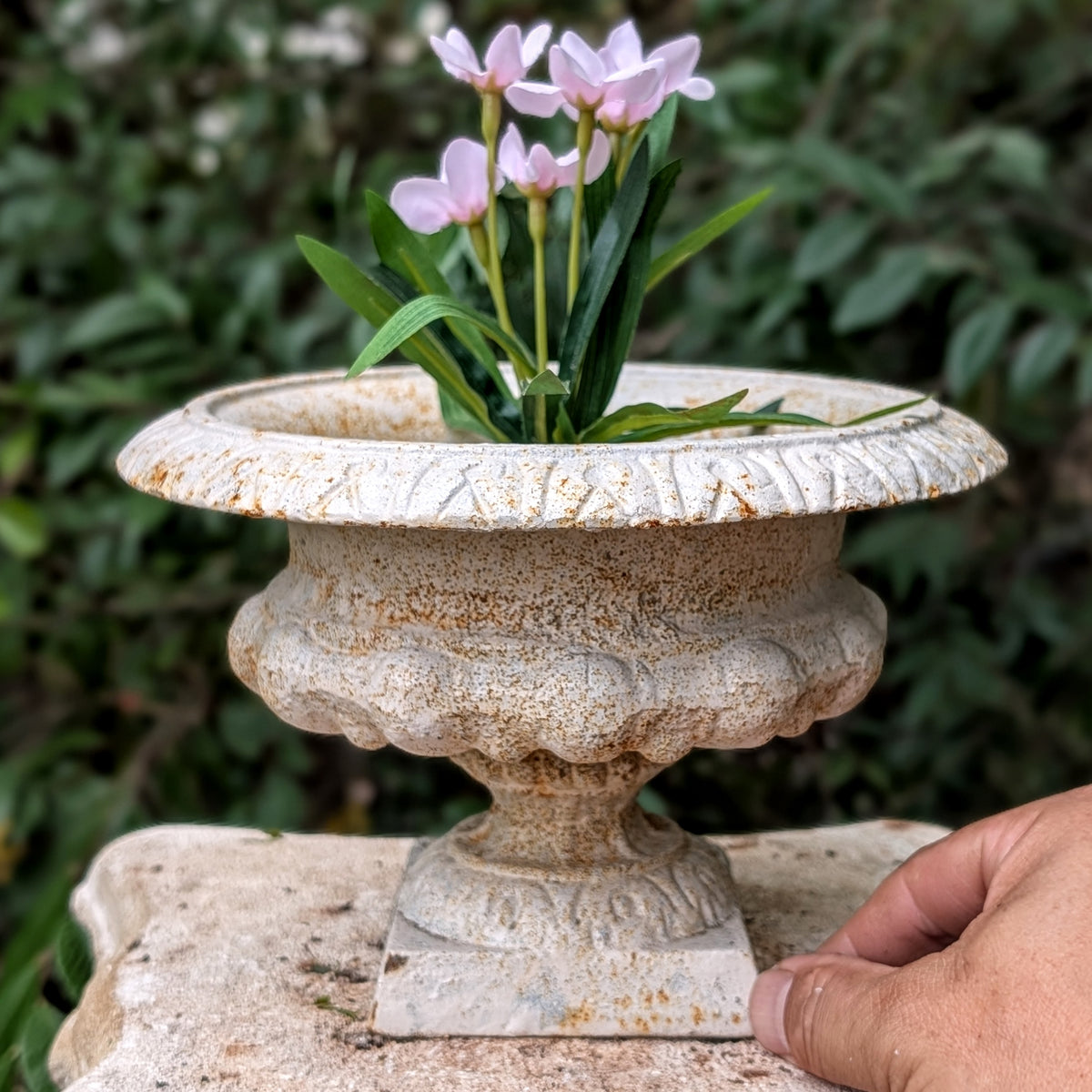 Vintage White Cast Iron Urn Planter