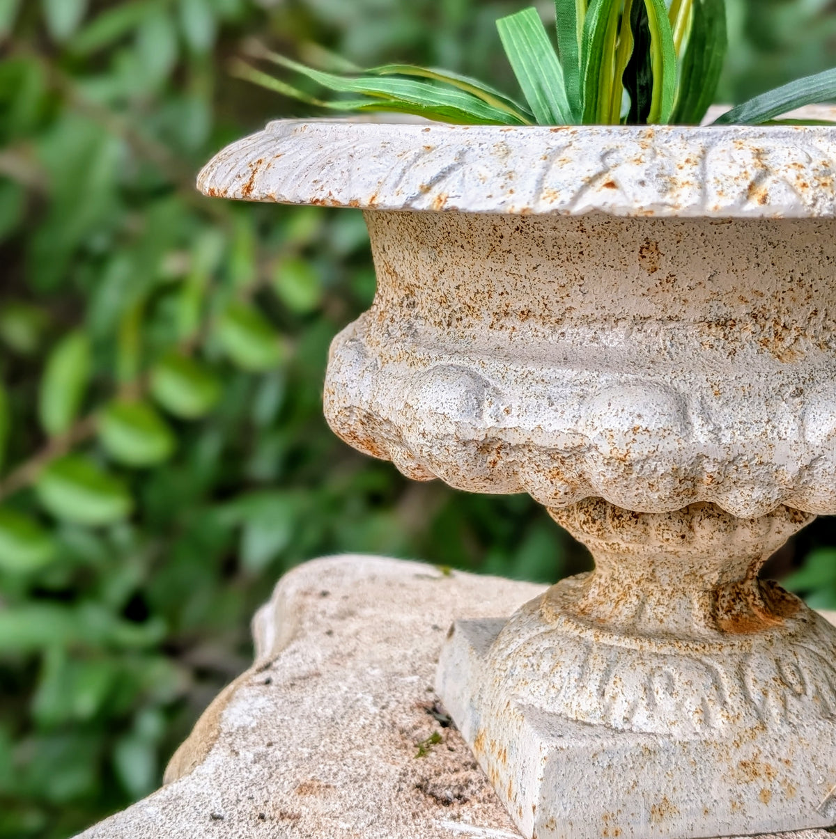 Vintage White Cast Iron Urn Planter