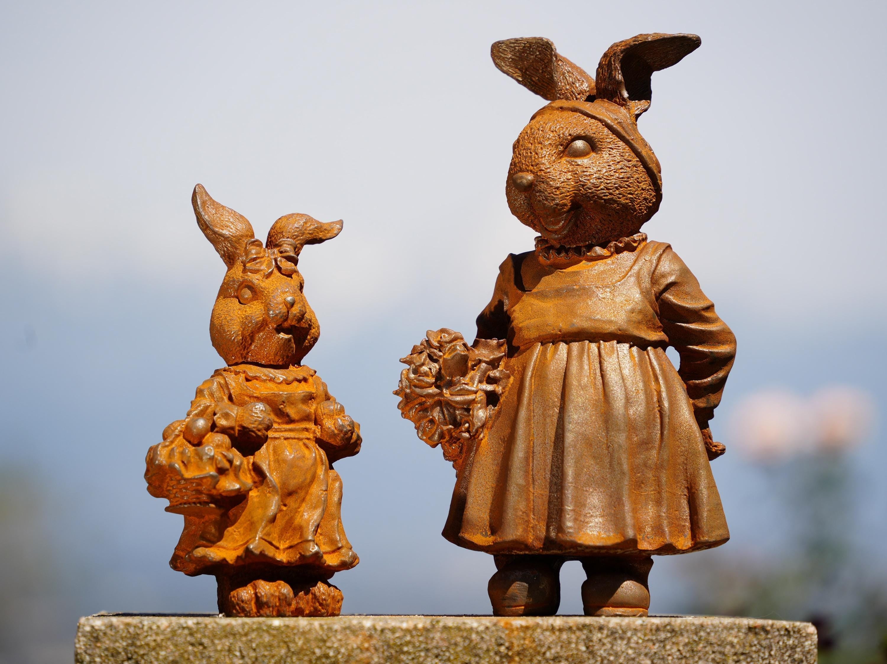 Vintage Cast Iron Bunny Statue: Easter rabbit Cottagecore Garden Decor