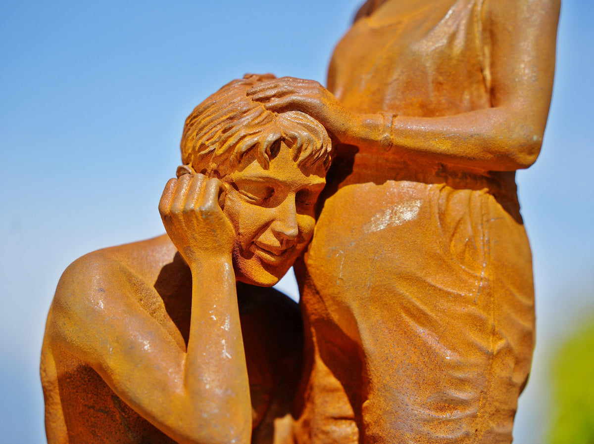 Handcrafted Cast Iron Maternity Sculpture: Expecting Couple Garden Art