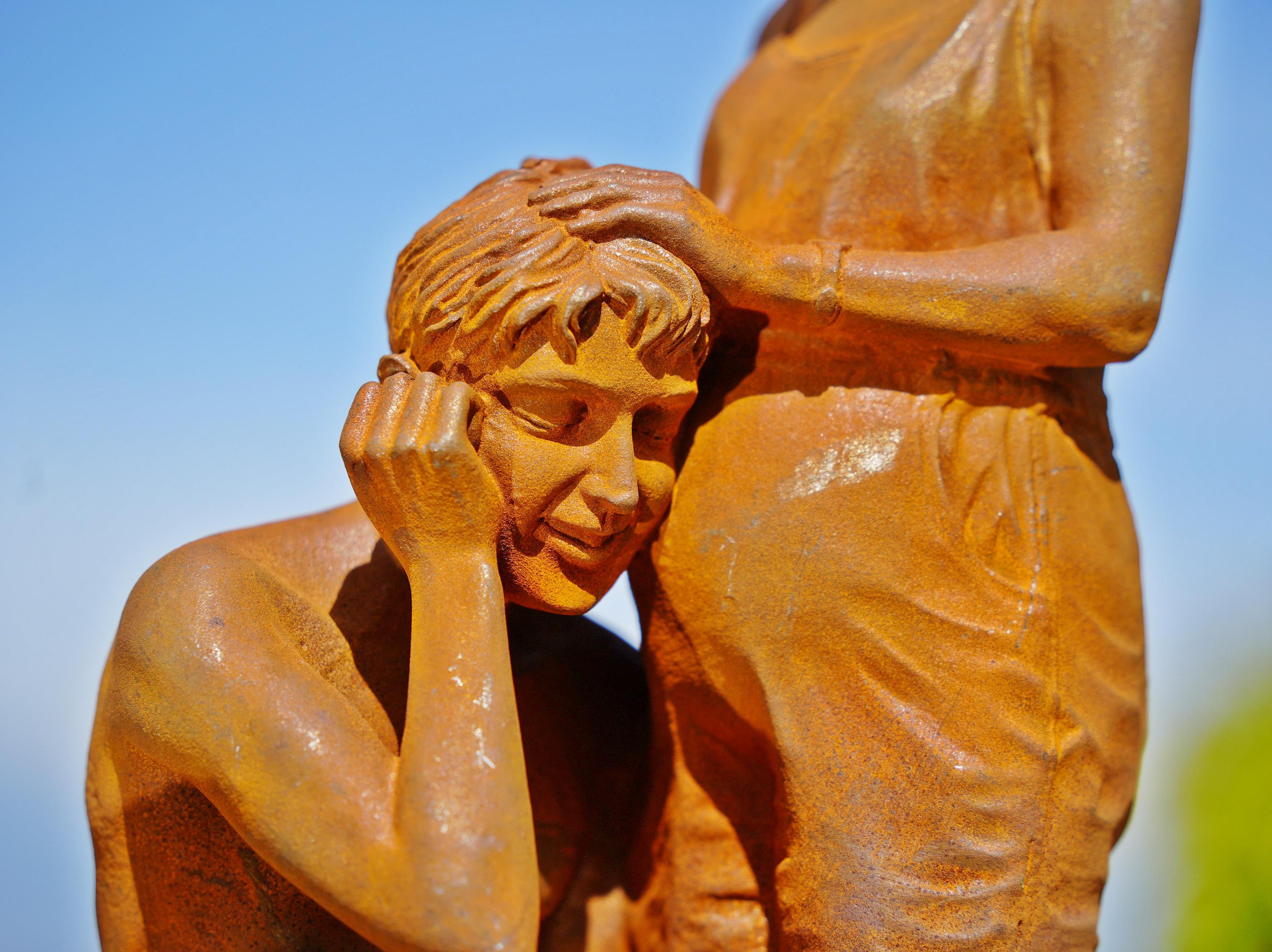Handcrafted Cast Iron Maternity Sculpture: Expecting Couple Garden Art