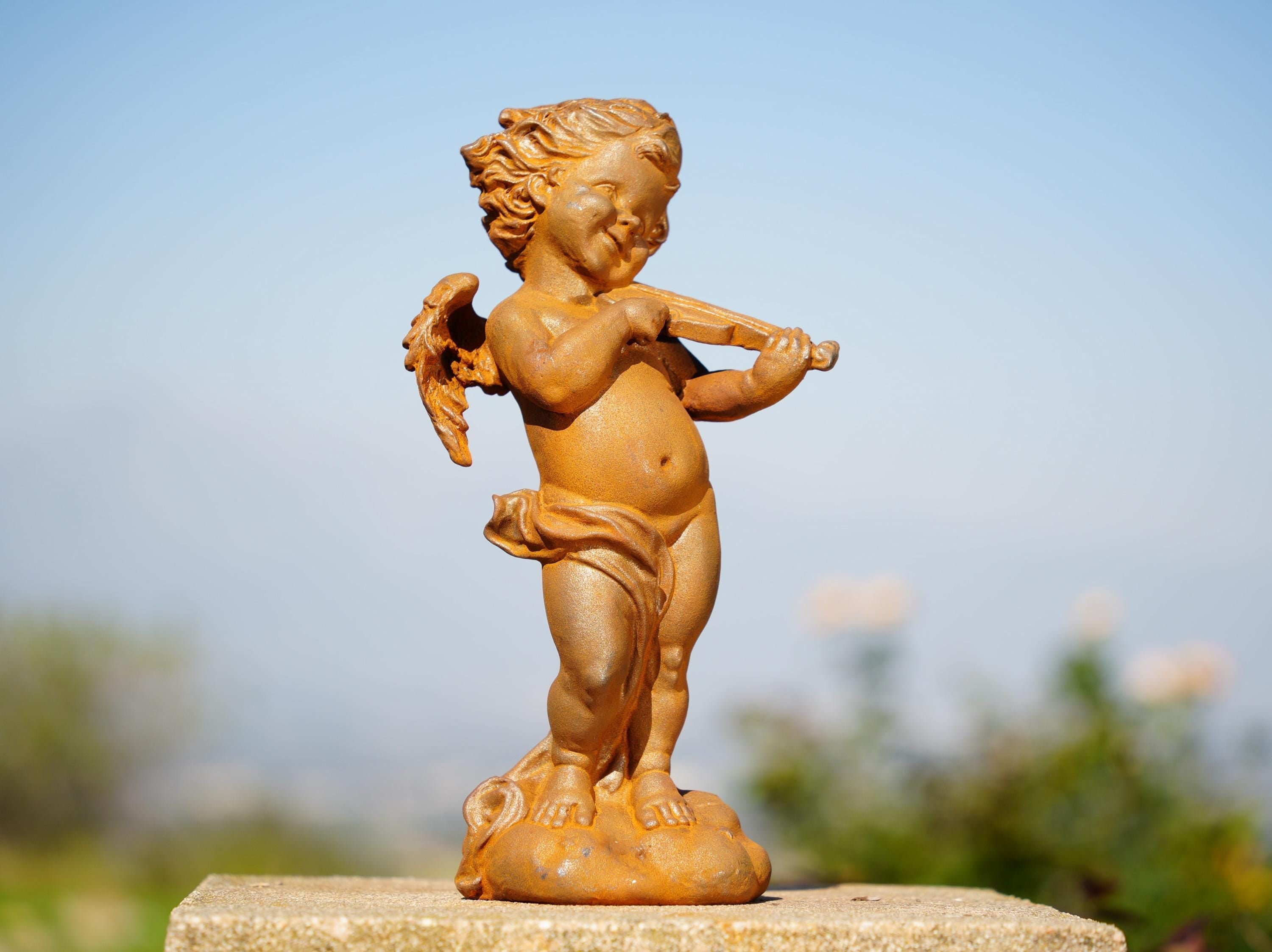 Cast Iron Cherub Angel Statues: Musical Garden Sculptures