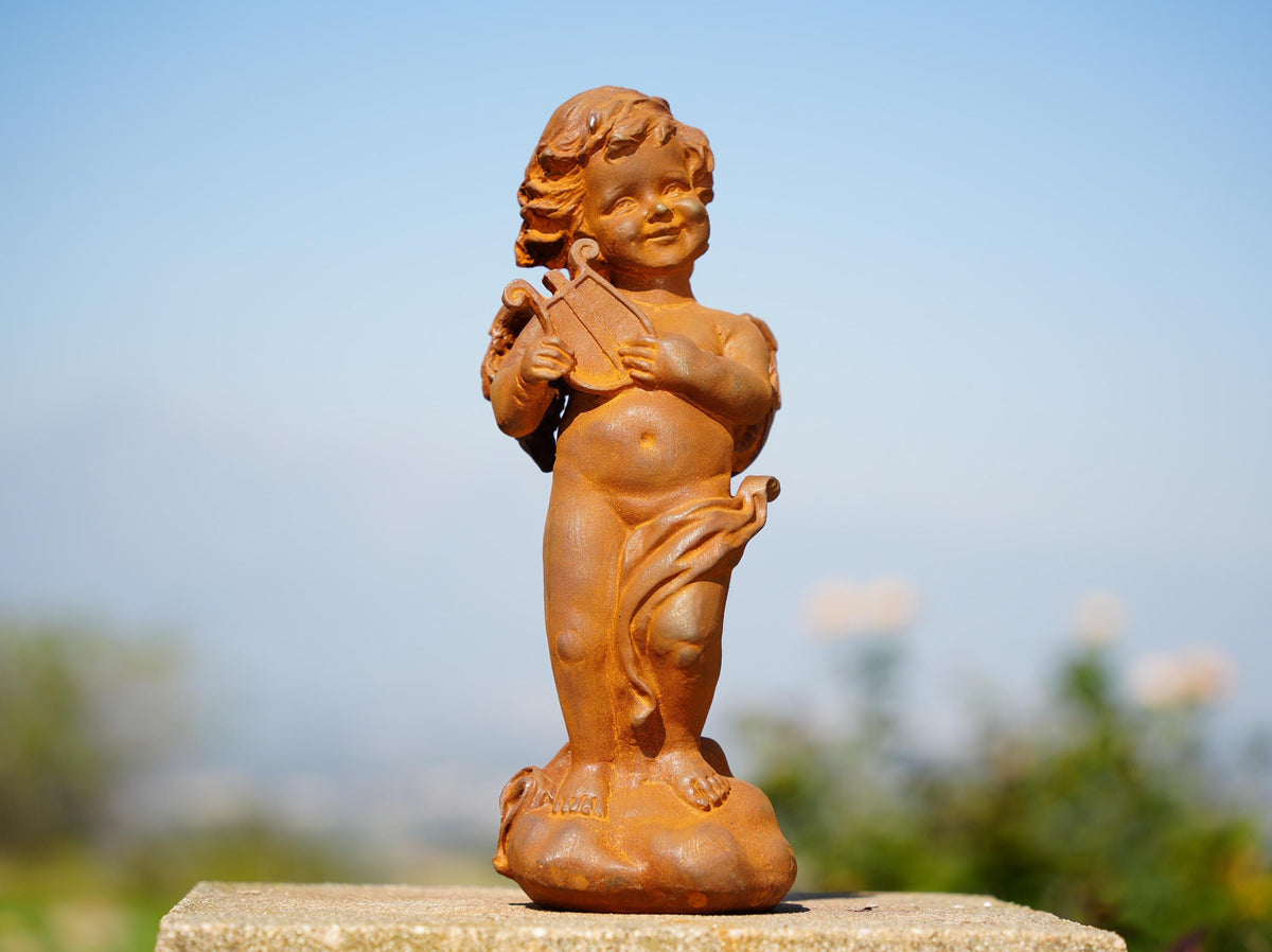 Cast Iron Cherub Angel Statues: Musical Garden Sculptures