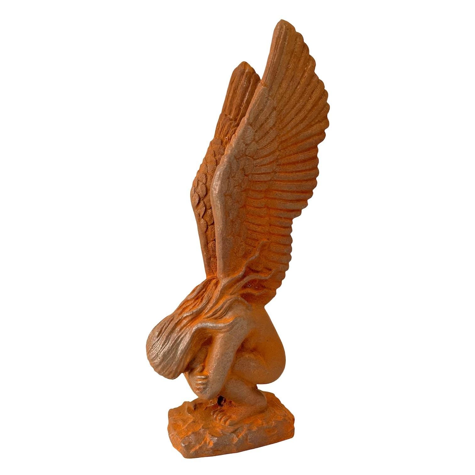 Handcrafted Cast Iron Angel Statue: Rustic Home & Garden Decor