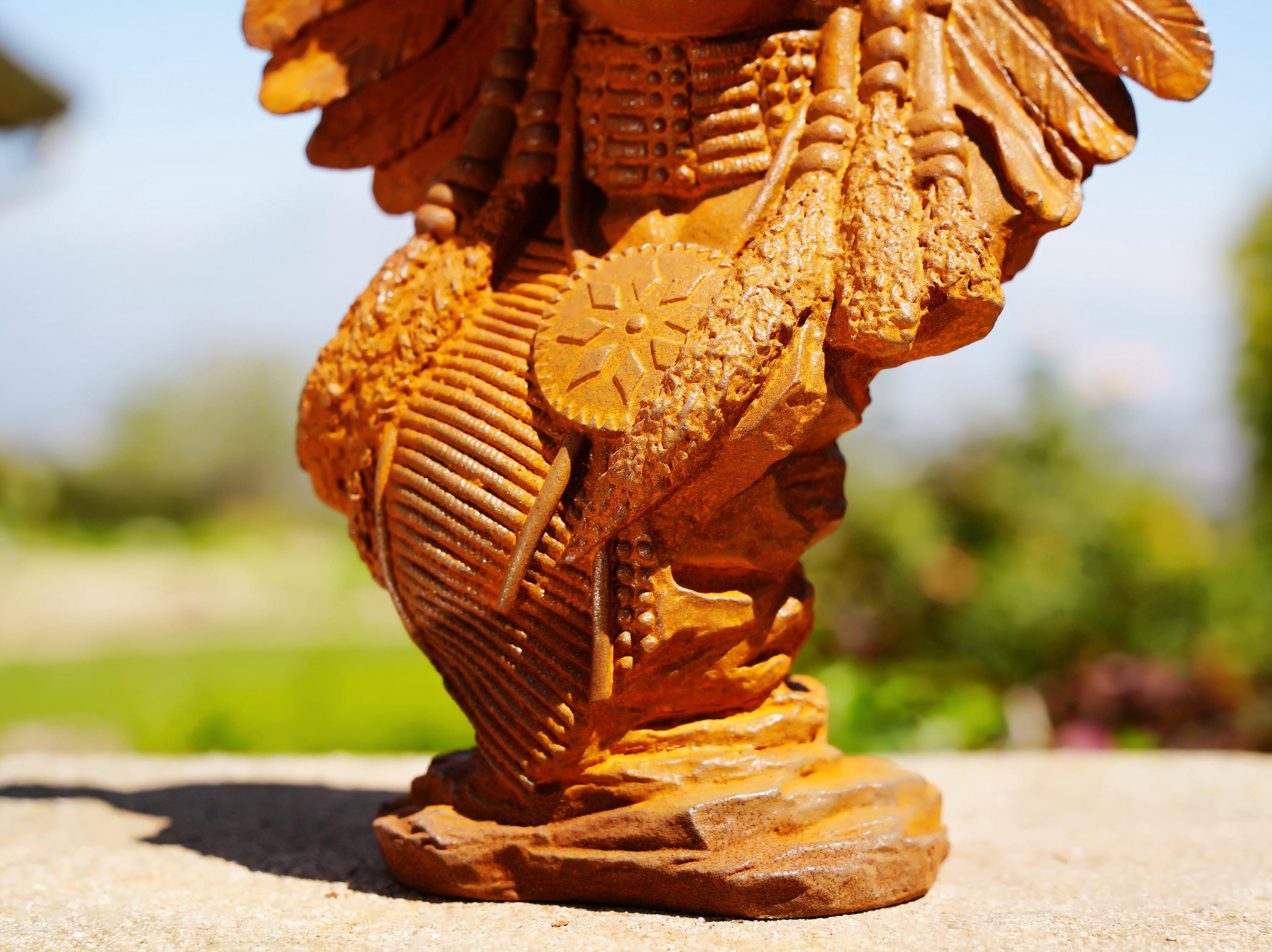 Cast Iron Native American Bust Sculpture: Rustic Southwestern Decor