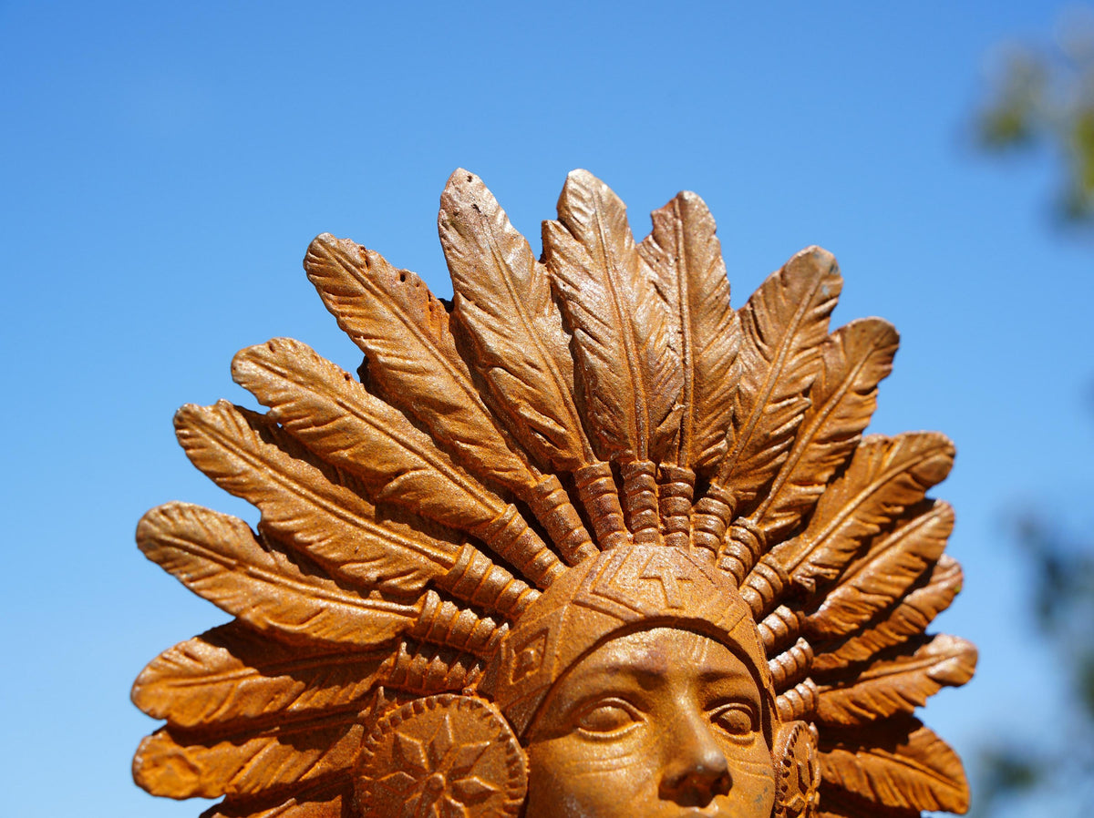 Cast Iron Native American Bust Sculpture: Rustic Southwestern Decor