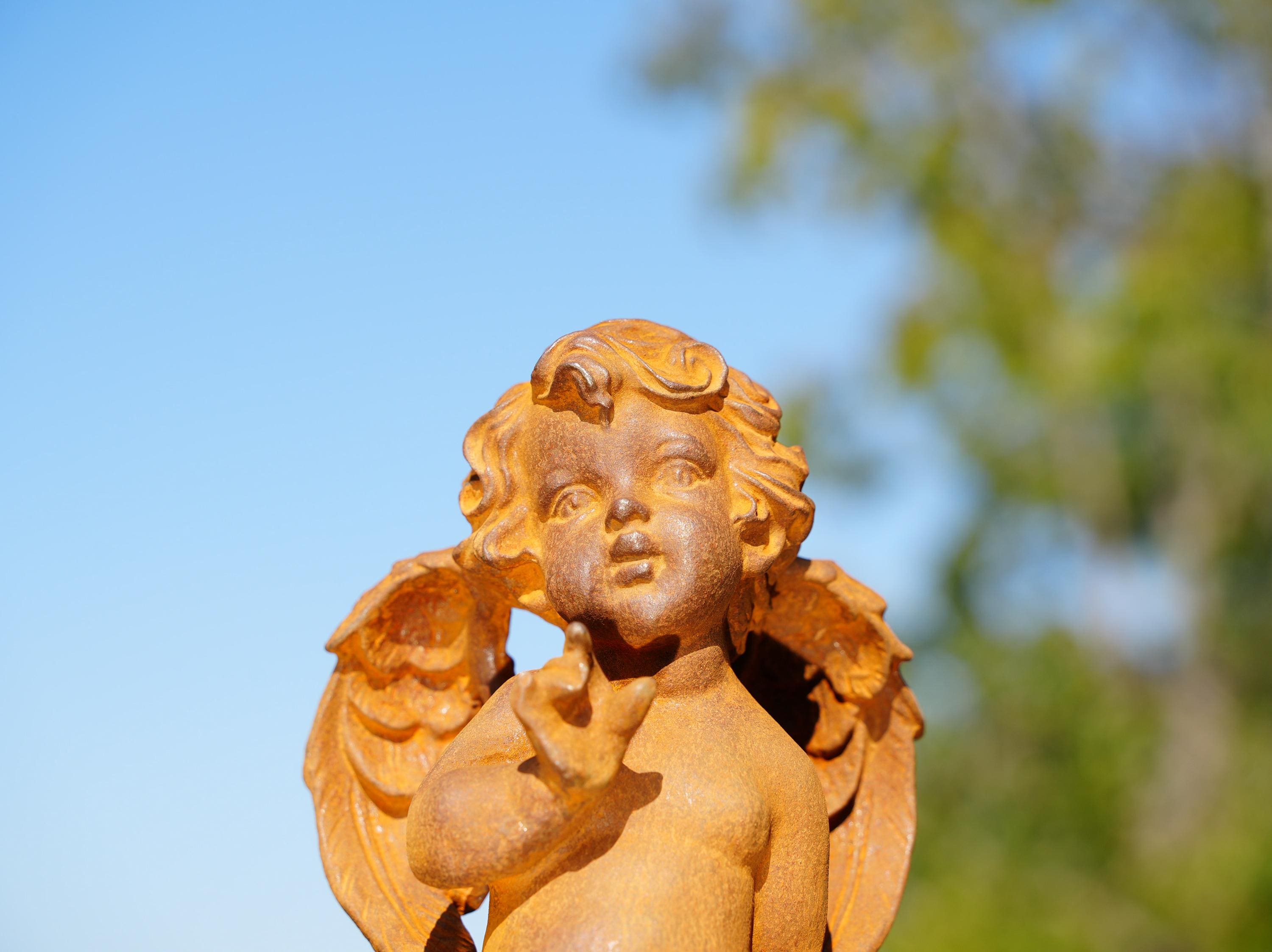 Cast Iron Cherub Angel Statues: Renaissance Garden Decor - Set of 2