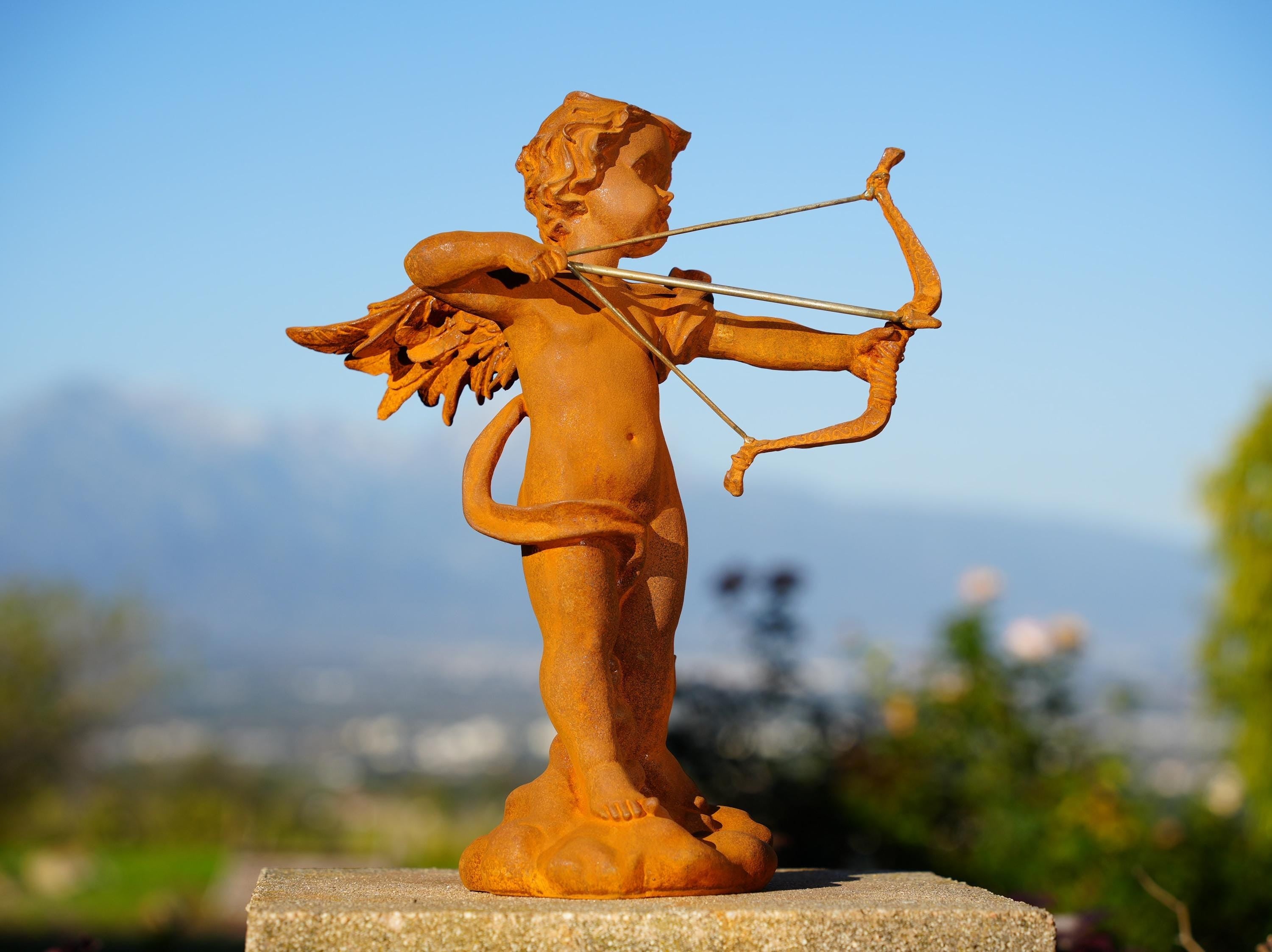 Metal Rustic Cast Iron Cupid Garden Statue – Vintage Outdoor Decor, Garden Angel