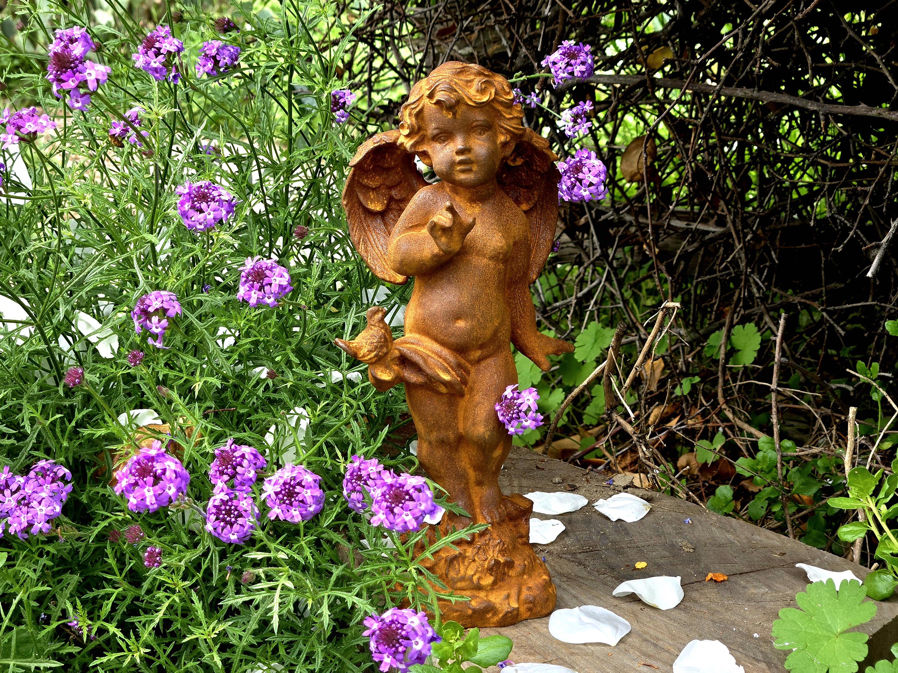 Cast Iron Cherub Angel Statues: Renaissance Garden Decor - Set of 2