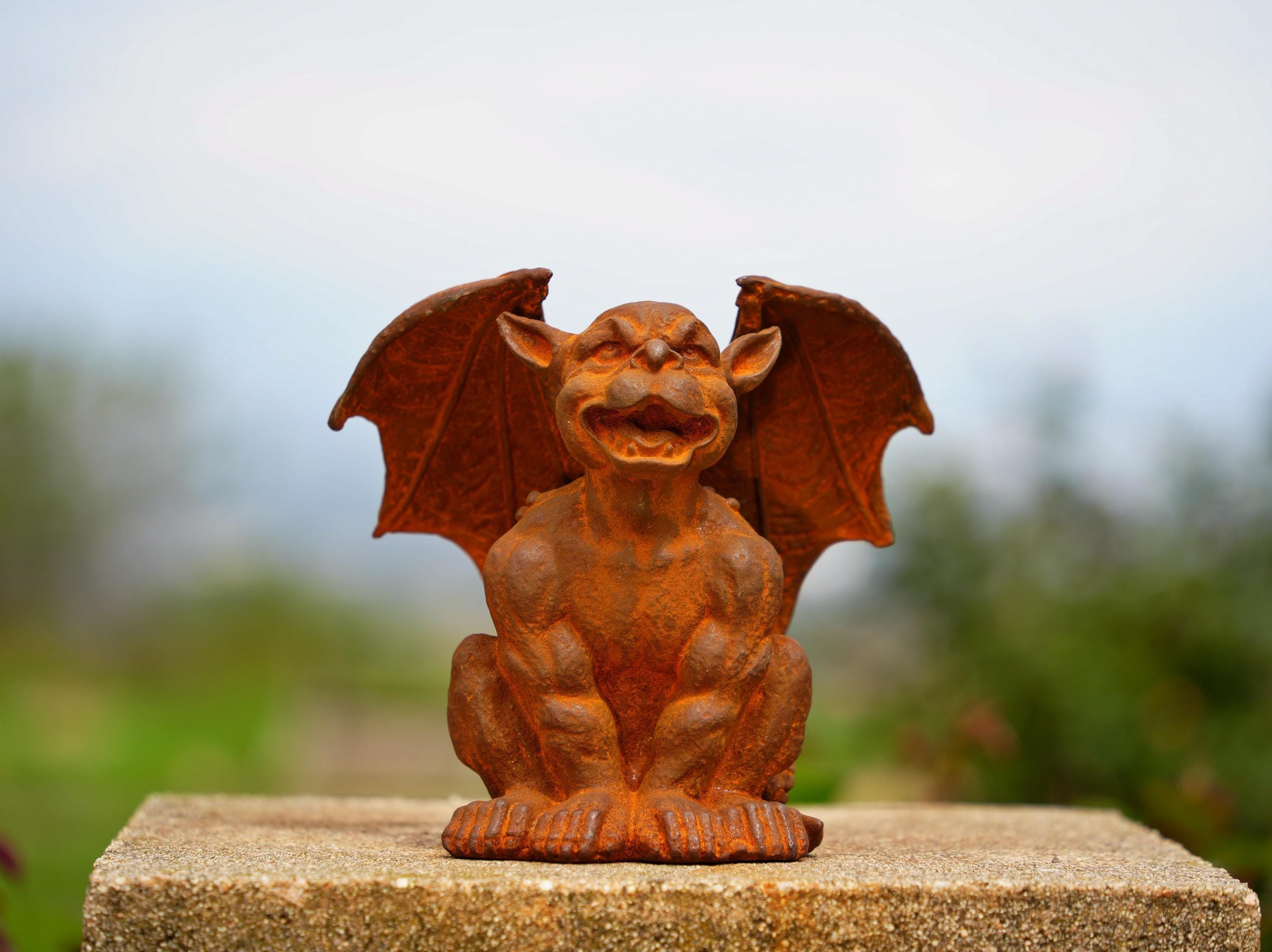 Vintage Cast Iron gargoyle Statues  – Garden Halloween Decor