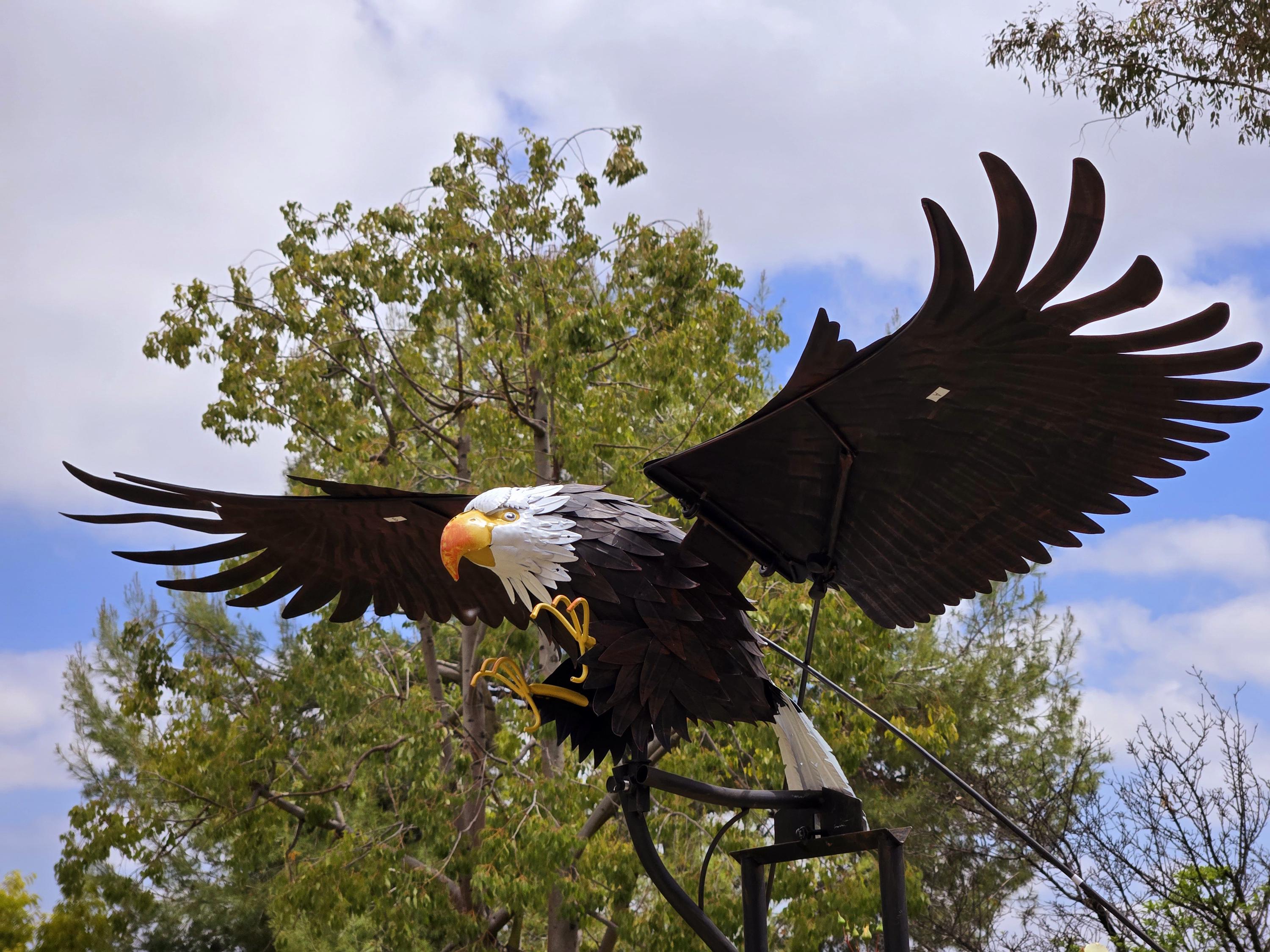 Handcrafted 90" Metal Bald Eagle Yard Art - Kinetic Rocker Sculpture