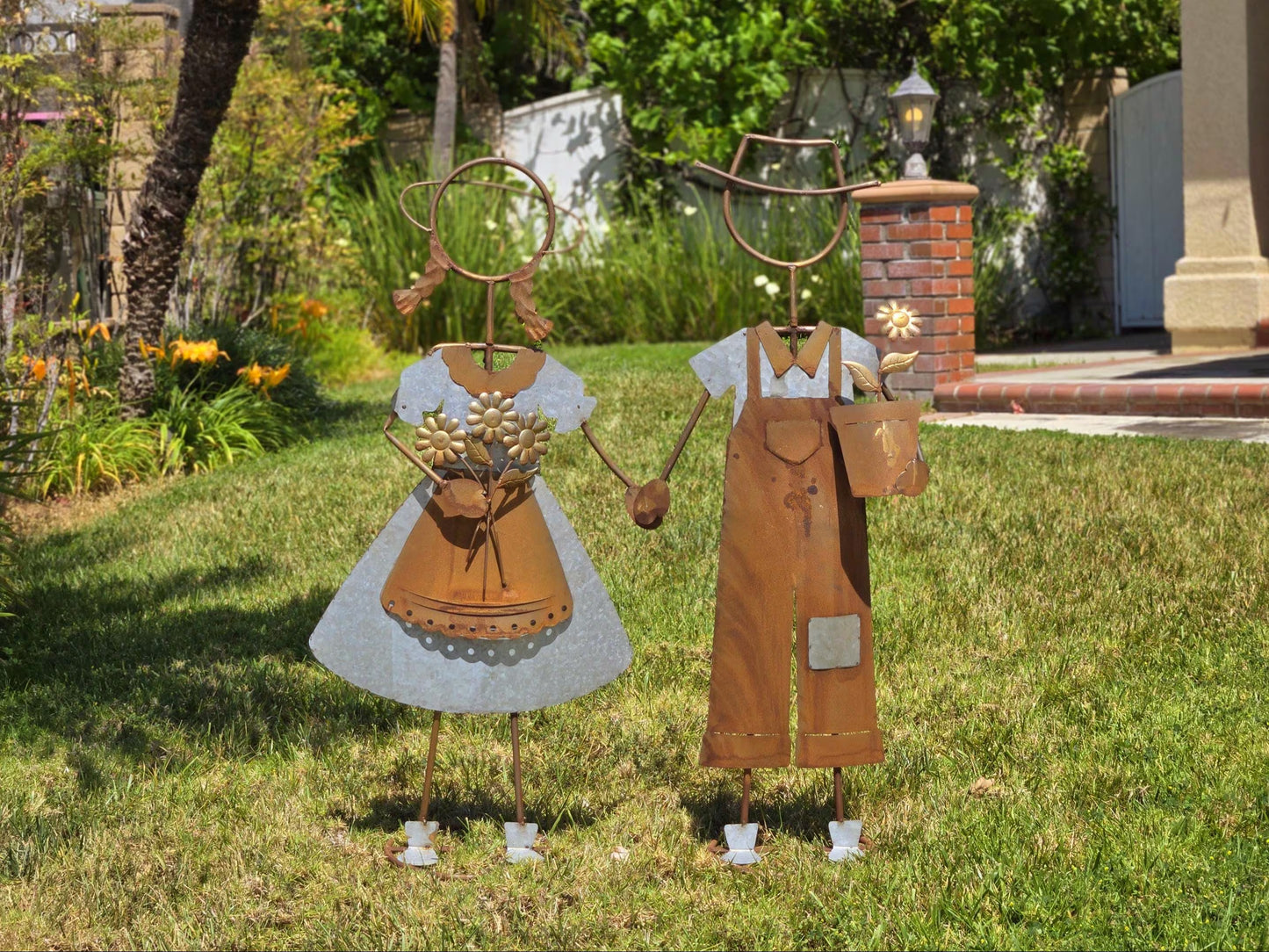 Rustic Metal  Handcrafted Boy & Girl Sculpture Set