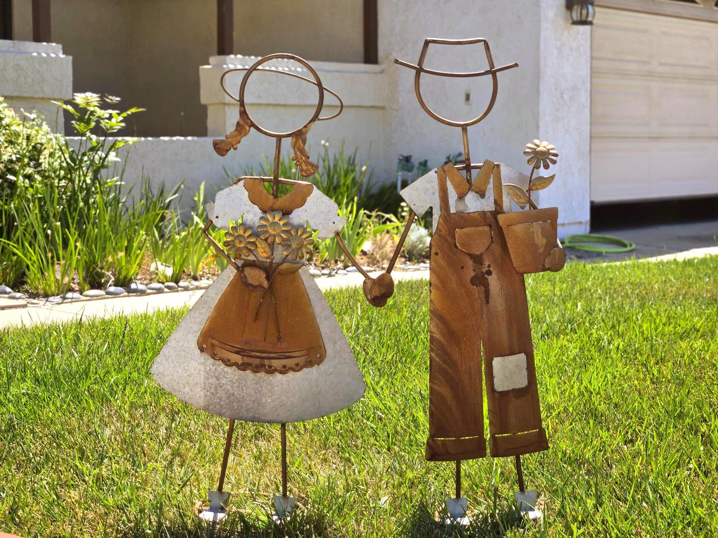 Rustic Metal  Handcrafted Boy & Girl Sculpture Set