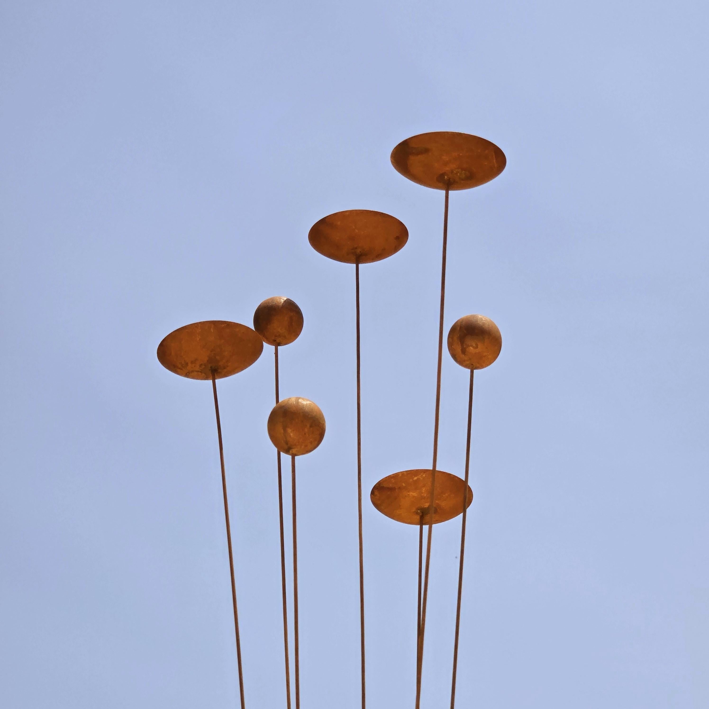 Metal Kinetic Garden Sculpture | Spinning Disc Outdoor Art, 35" Tall
