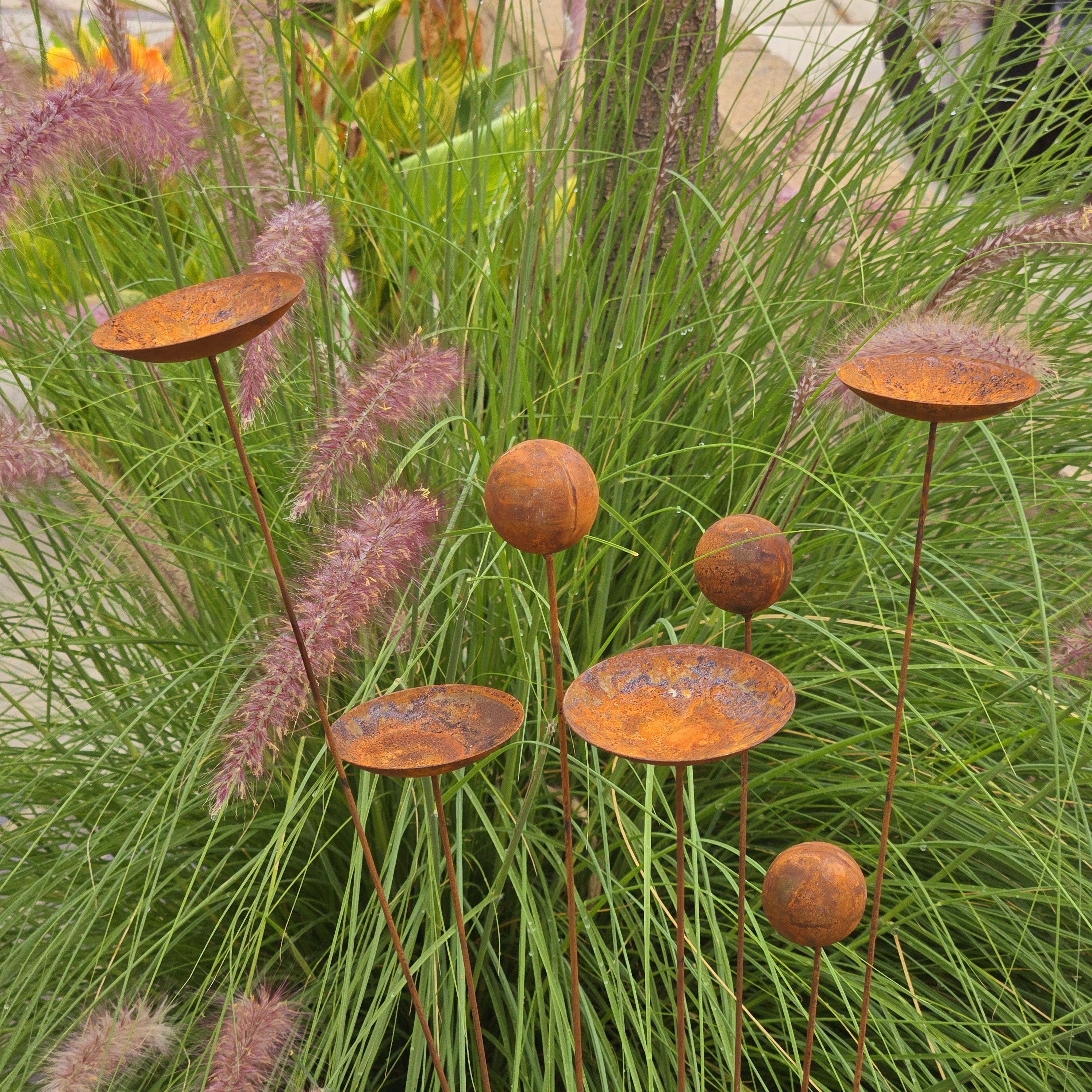Metal Kinetic Garden Sculpture | Spinning Disc Outdoor Art, 35" Tall