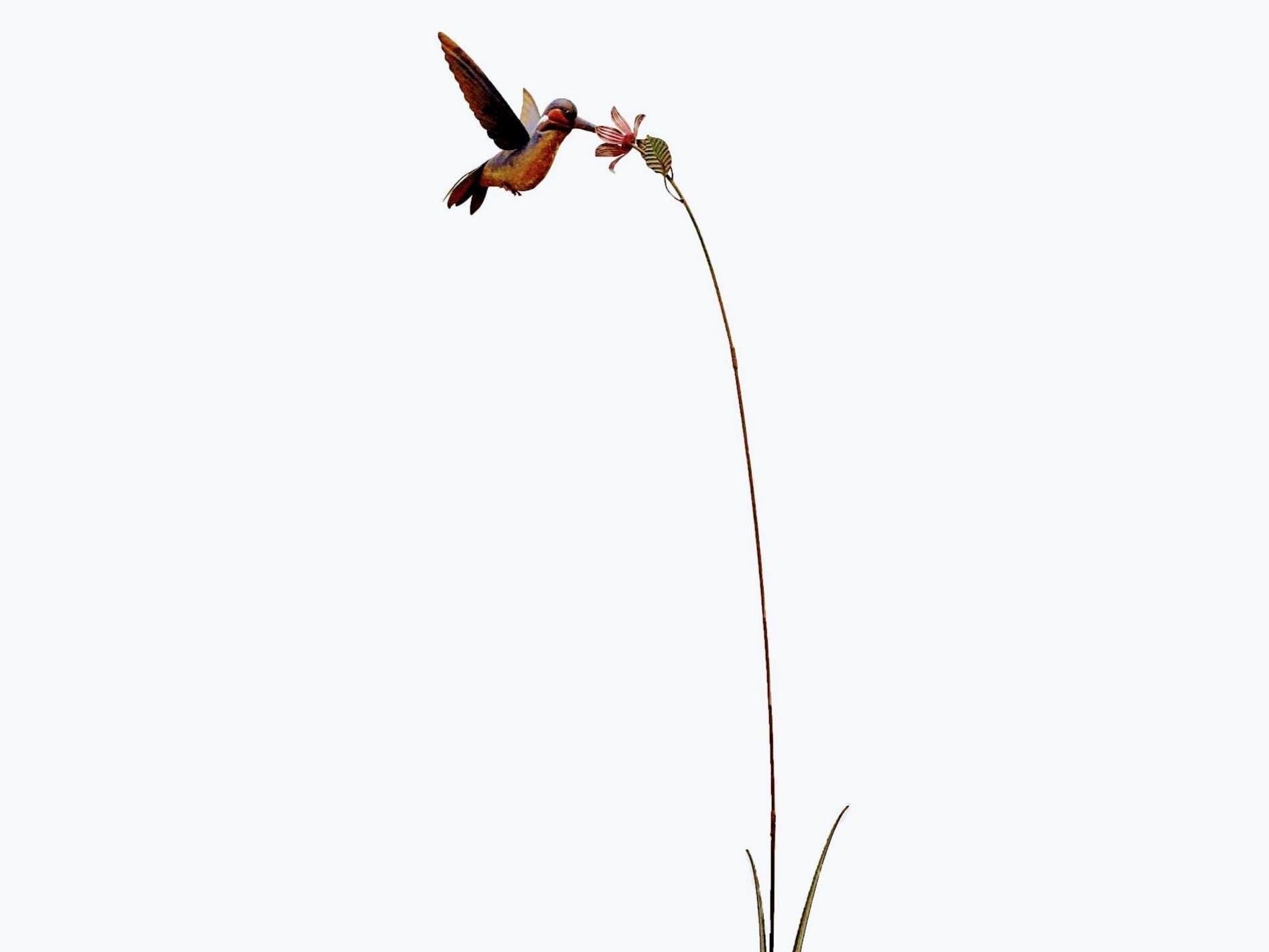 Kinetic Hummingbird Garden Art: 88" Hand-Painted Metal Sculpture