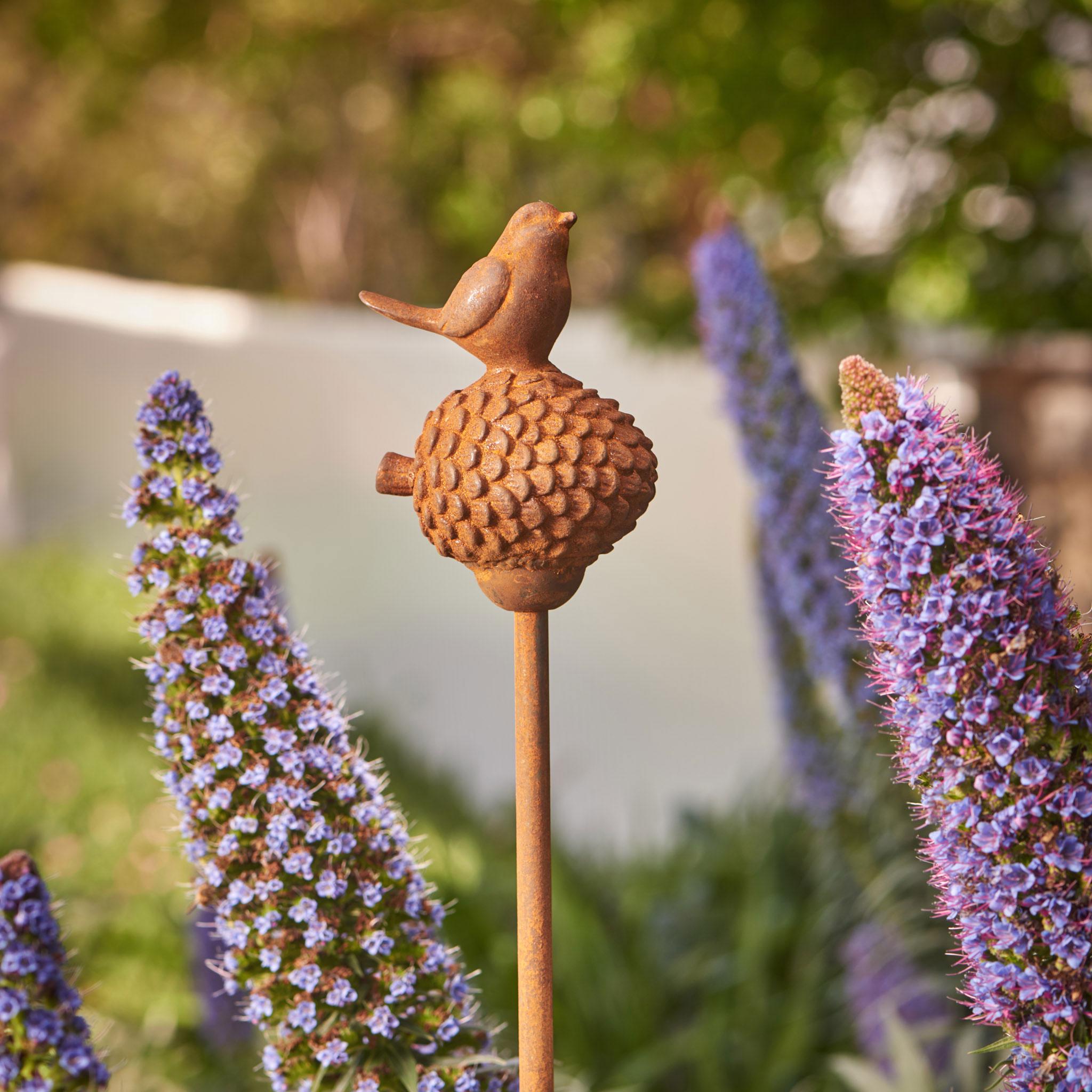 Cast Iron Bird Garden Stakes: Rustic Metal Sculptures, Vintage Decor