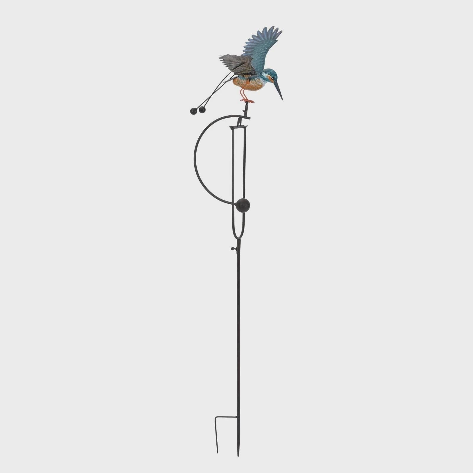 Metal Hummingbird Rocker Garden Ornament - Blue Pink Animal Balancing Stake Decoration