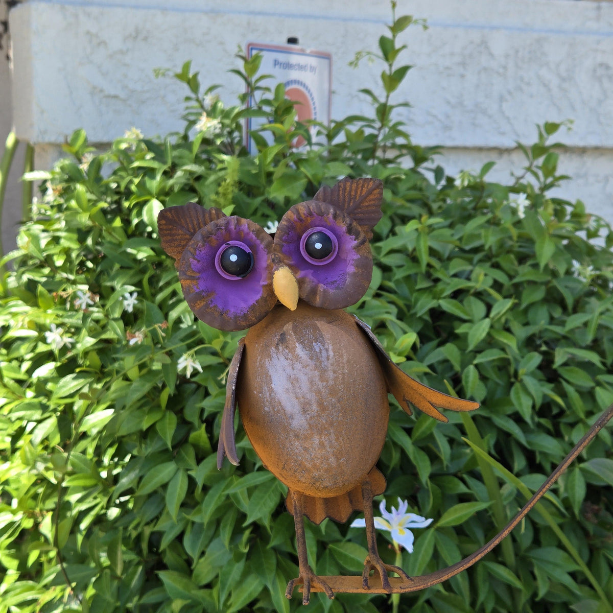 Rustic Metal Owl Wind Spinner: Double Owls Balancing Rocker Yard Stake Garden Art