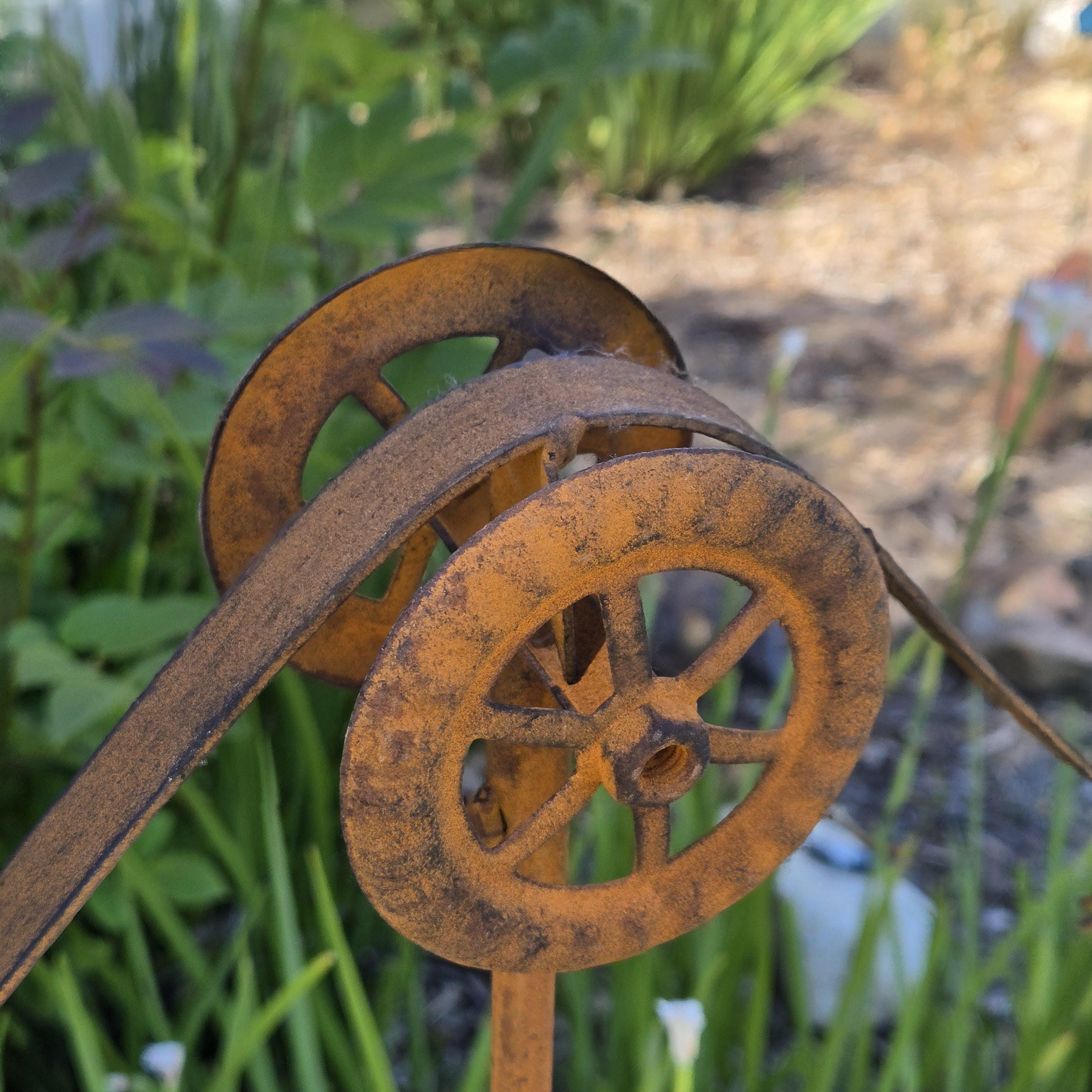 Rustic Metal Owl Wind Spinner: Double Owls Balancing Rocker Yard Stake Garden Art