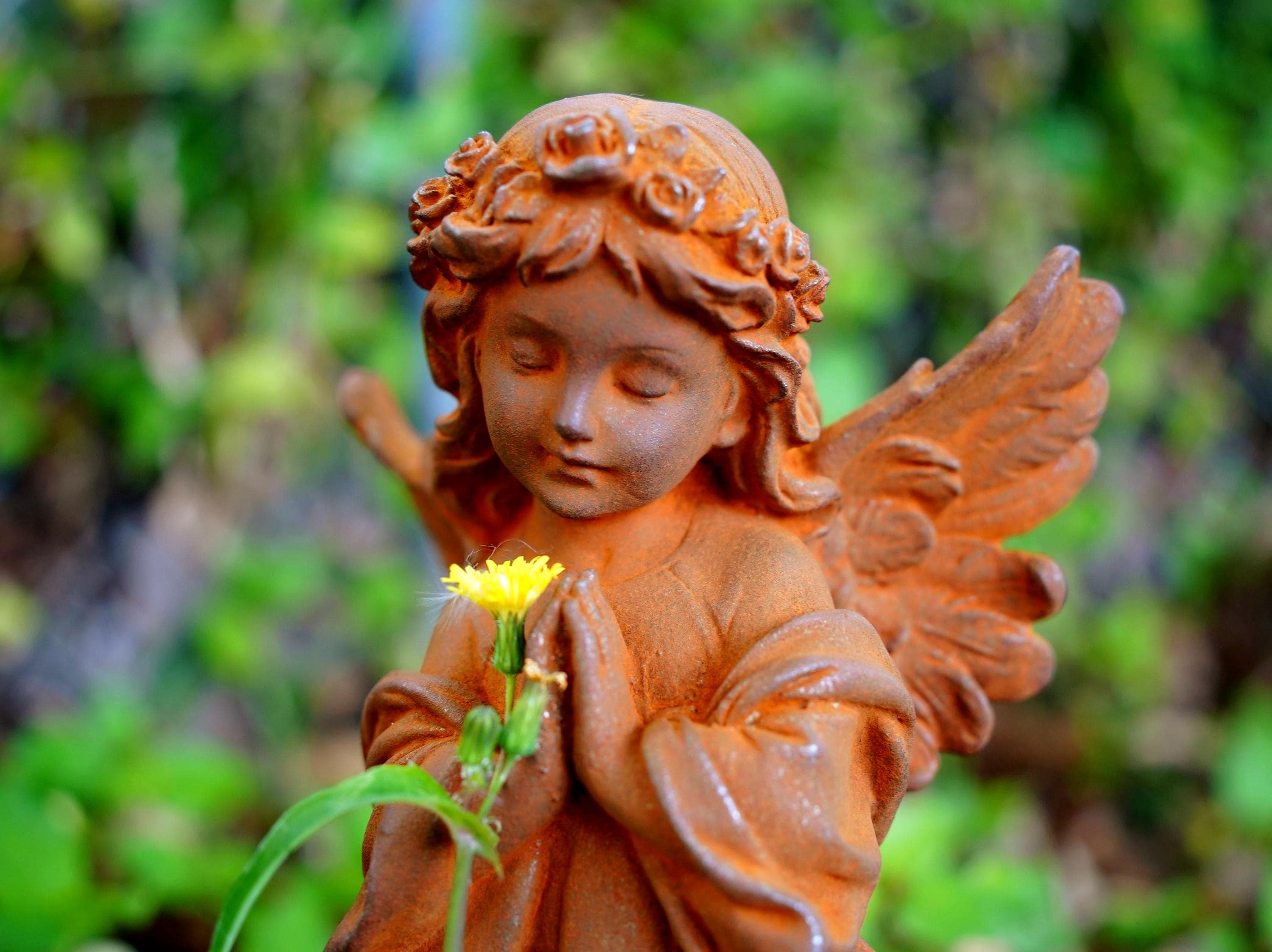 Handcrafted Cast Iron Angel Statue: Rustic Garden Religious Decor