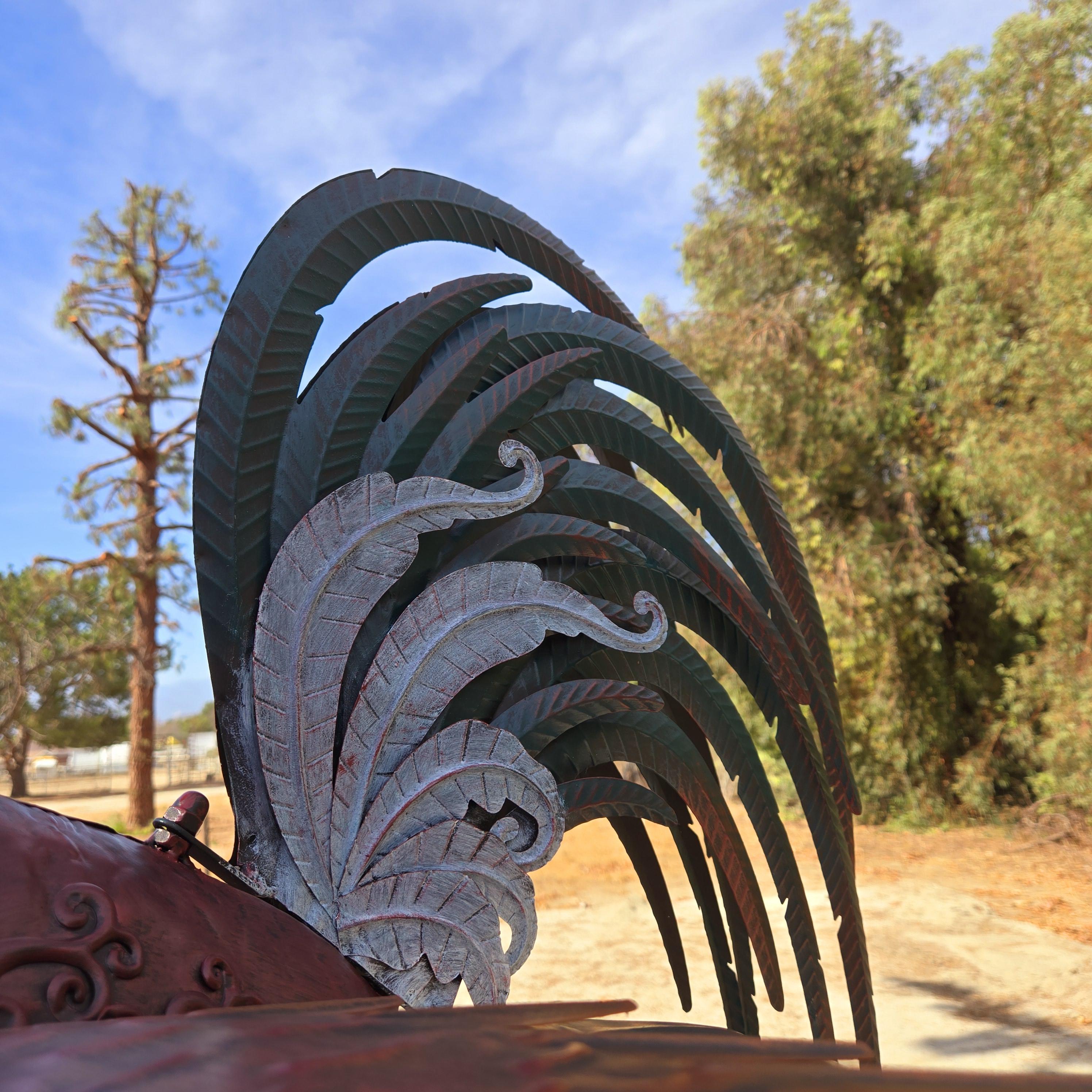 Giant Metal Rooster Garden Sculpture: Kinetic Farmhouse Yard Art
