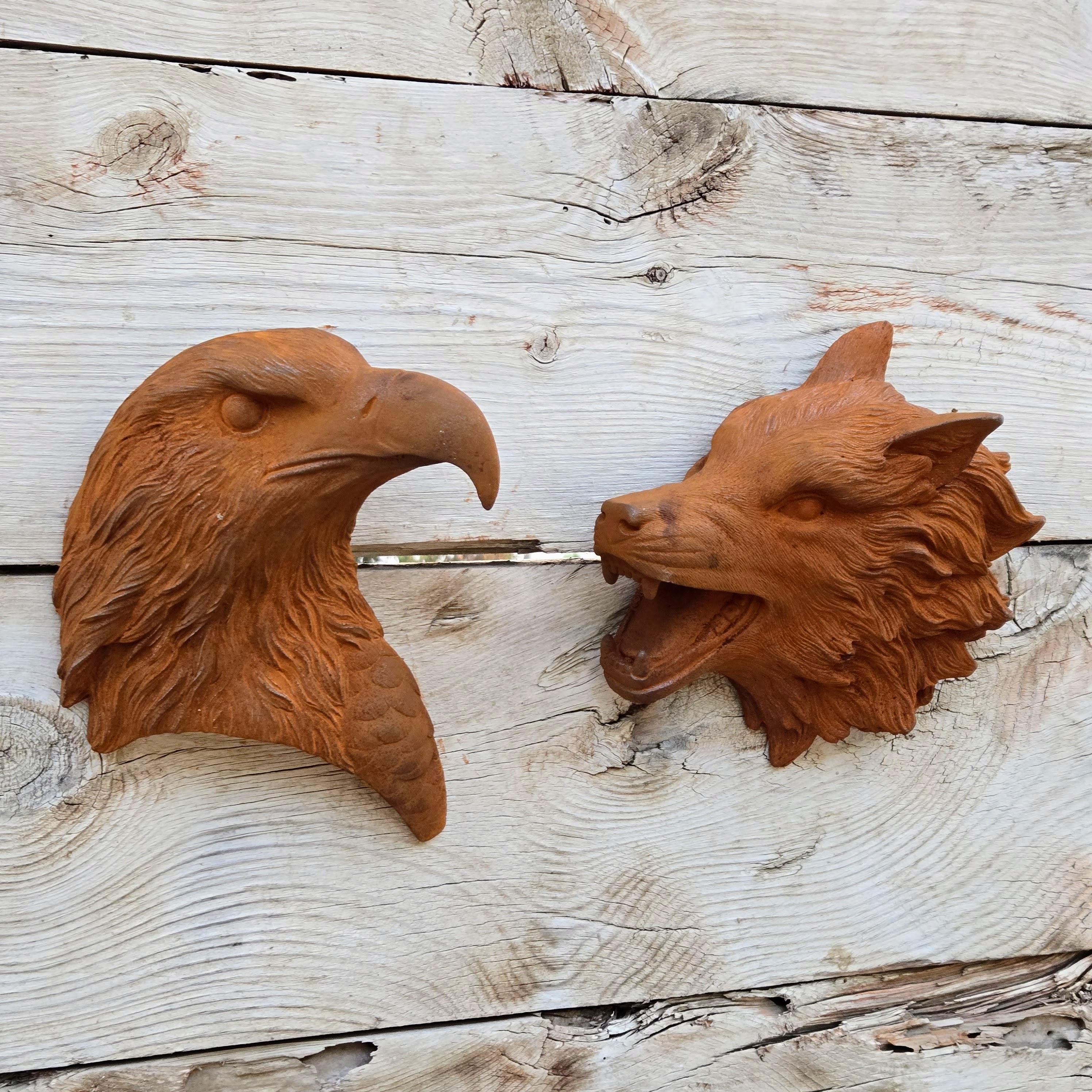 Cast Iron Eagle Head Wall Decor – Rustic Country Style Metal Wall Hanging Sculpture