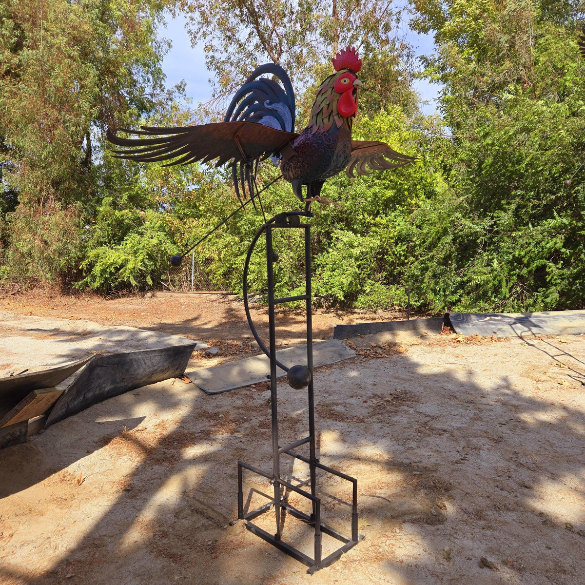 Giant Metal Rooster Garden Sculpture: Kinetic Farmhouse Yard Art
