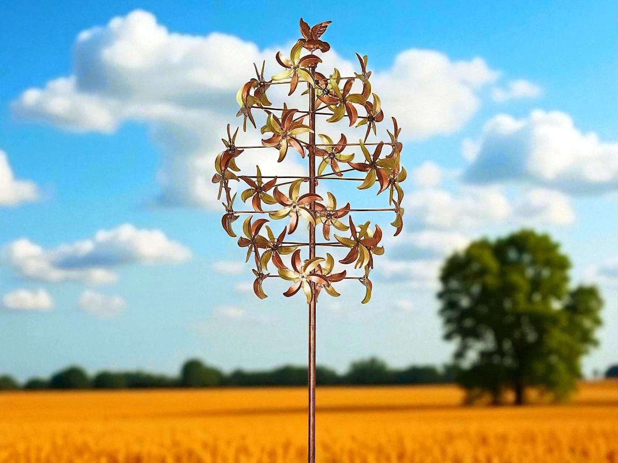 Rust Finish Kinetic Metal Wind Spinner – Vintage Yard Art Outdoor Garden Sculpture