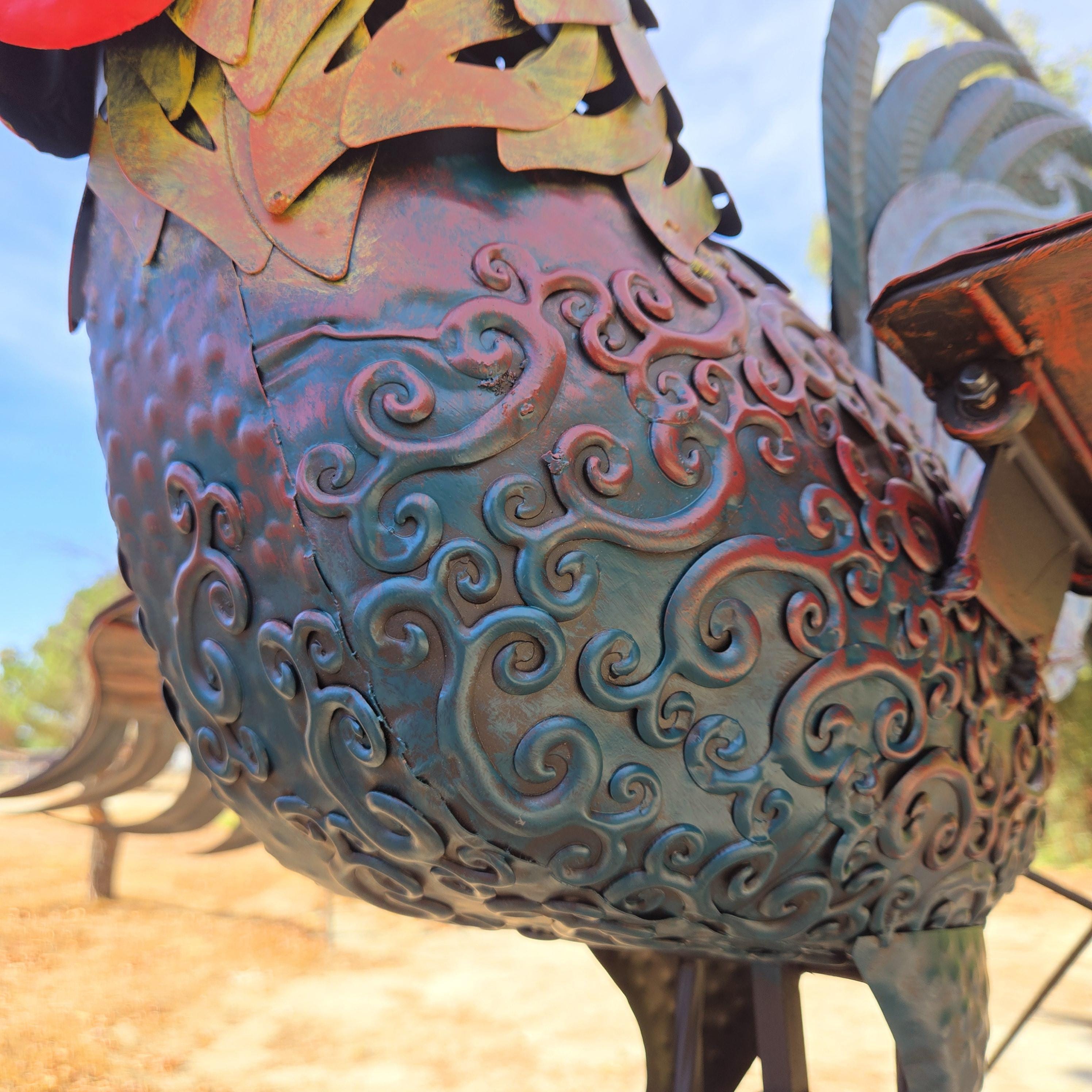 Giant Metal Rooster Garden Sculpture: Kinetic Farmhouse Yard Art