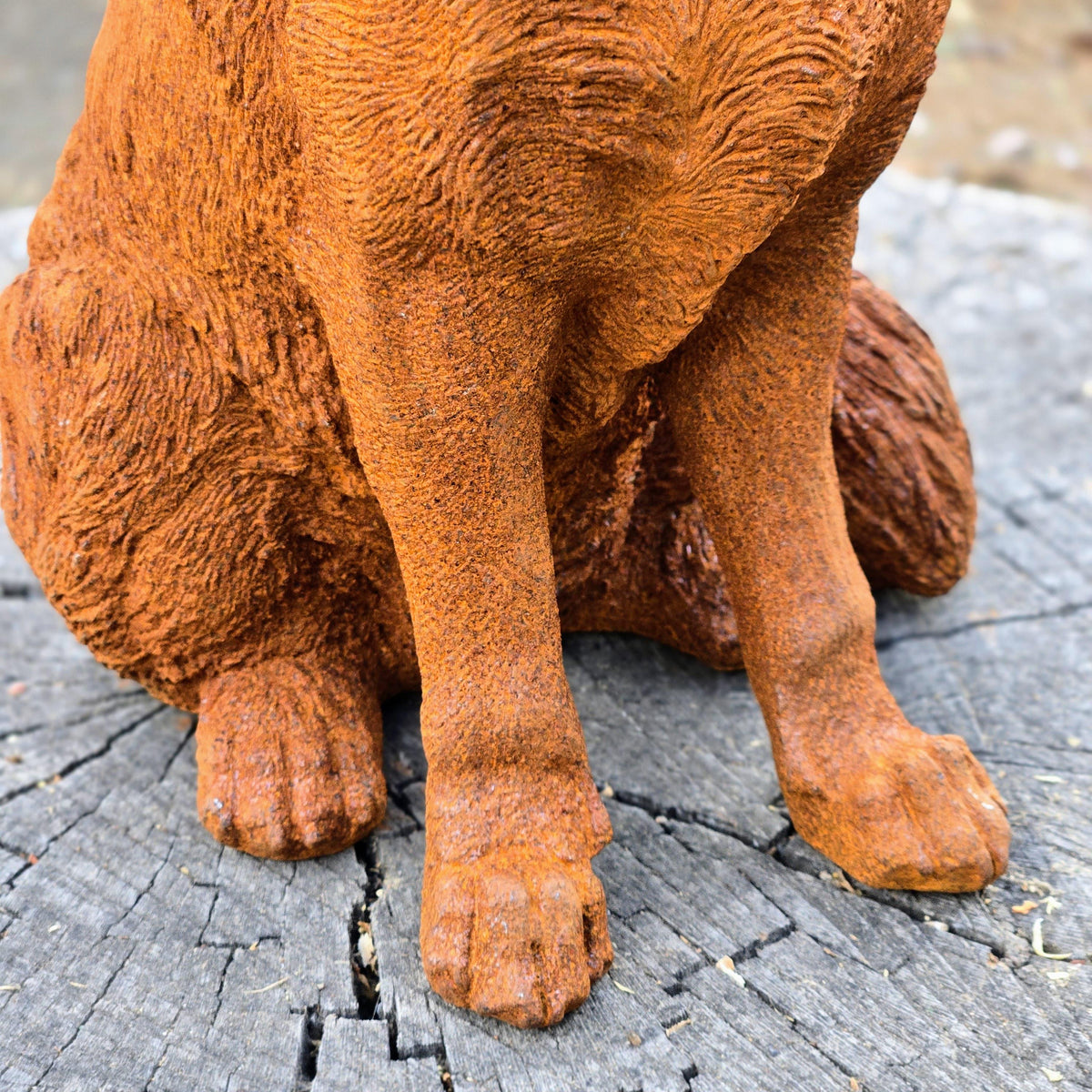 Rusty Finish Cast Iron Sitting Fox Statue – Handmade Garden Decor Animal Sculpture