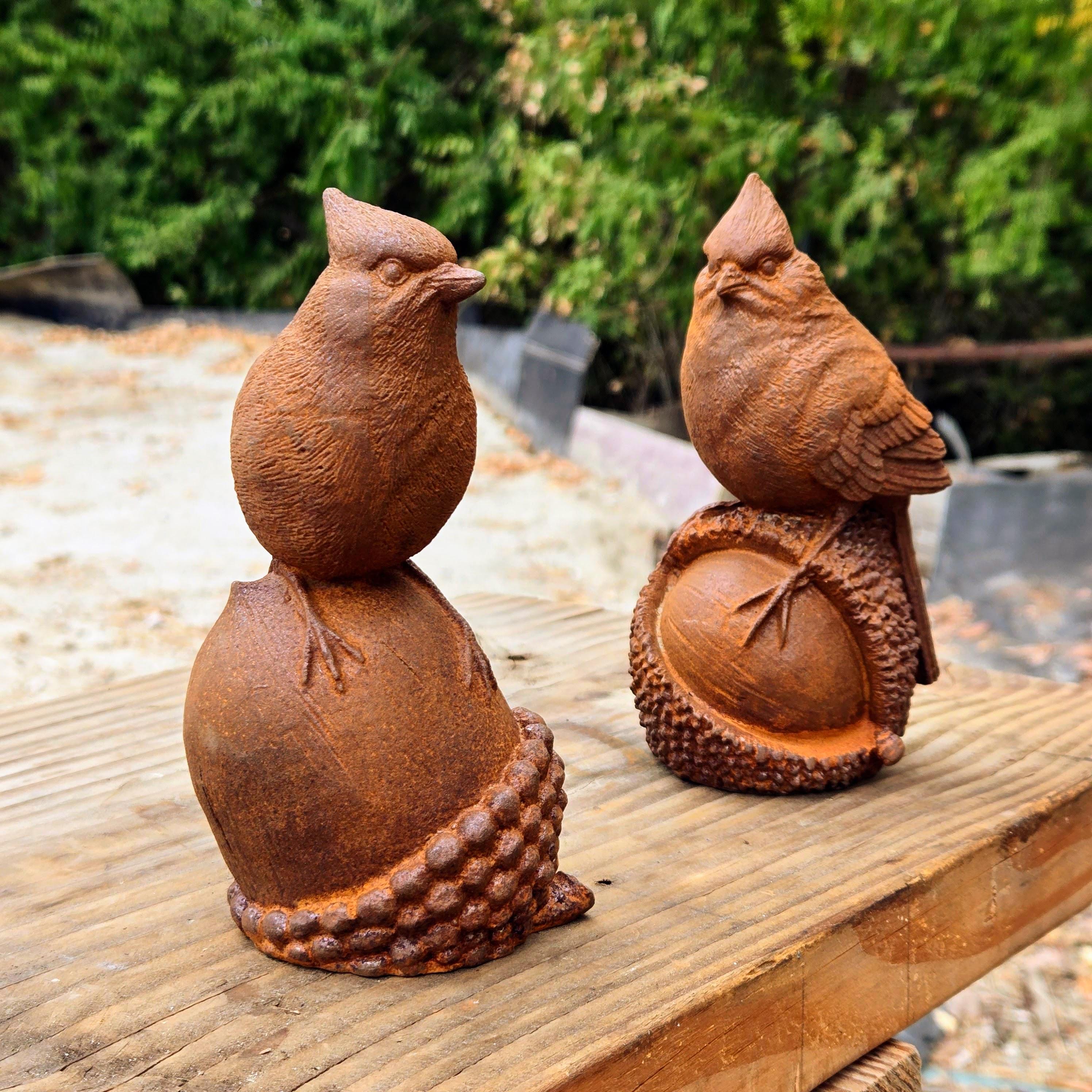 Cast Iron Bird Garden Stakes: Rustic Metal Sculptures, Vintage Decor