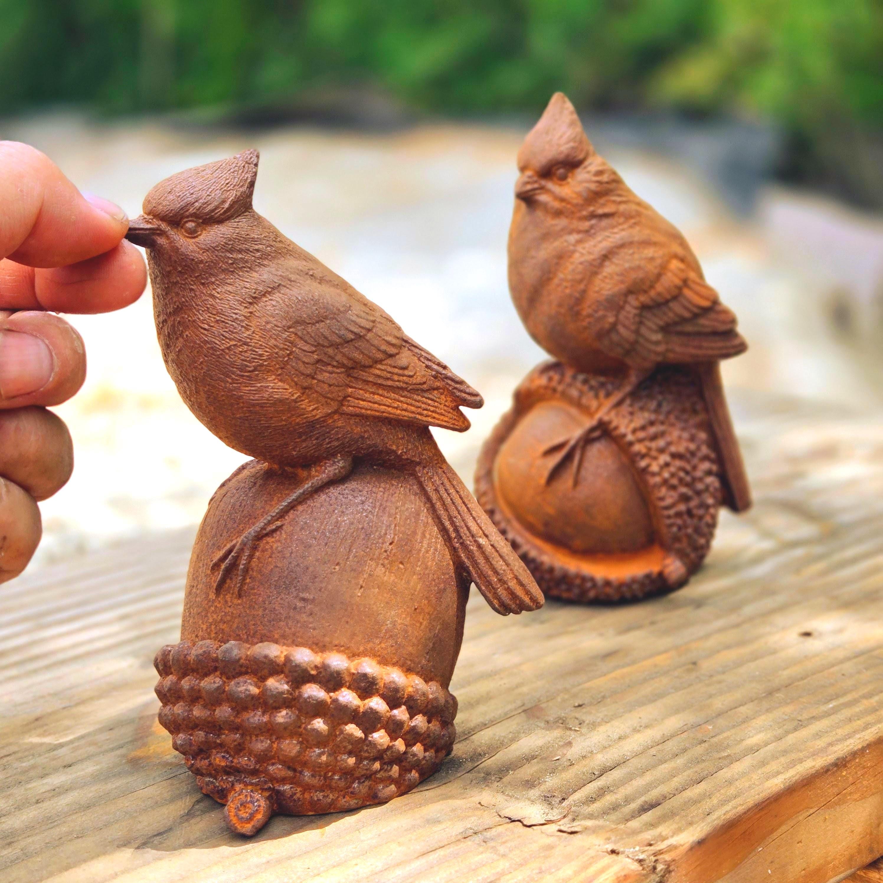 Cast Iron Bird Garden Stakes: Rustic Metal Sculptures, Vintage Decor